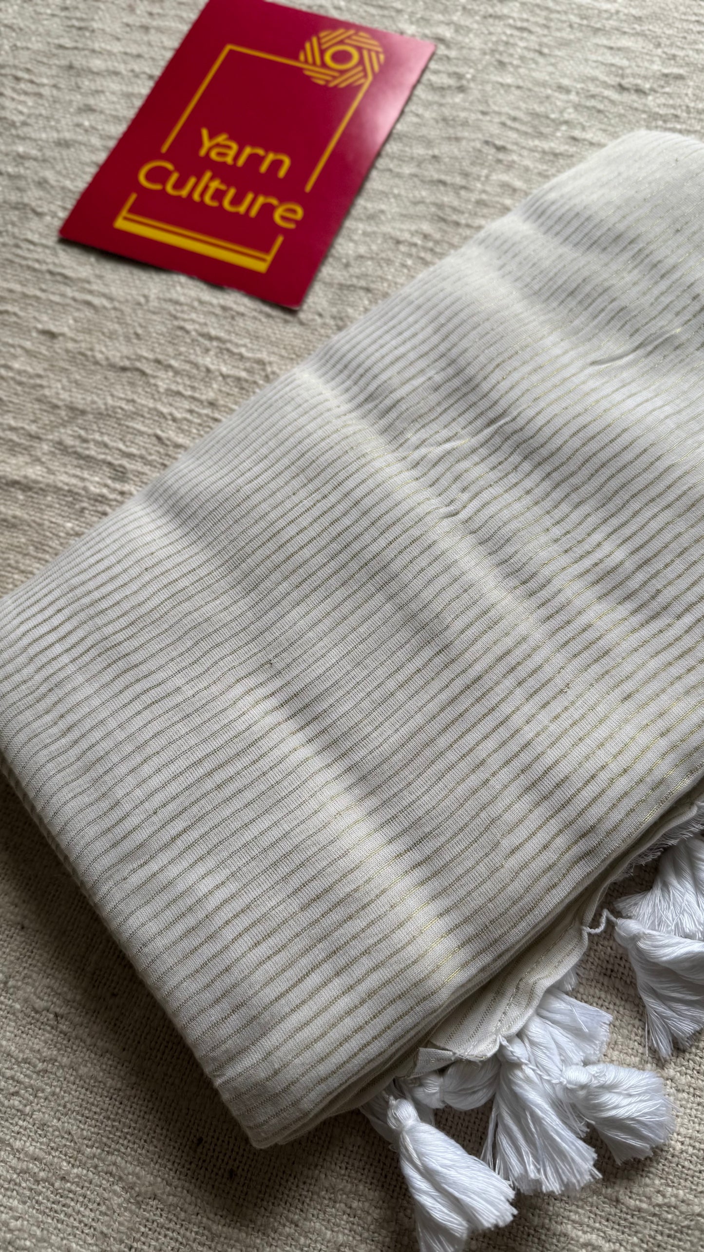 Ivory with gold zari stripes, mul cotton - YCON25BCM58