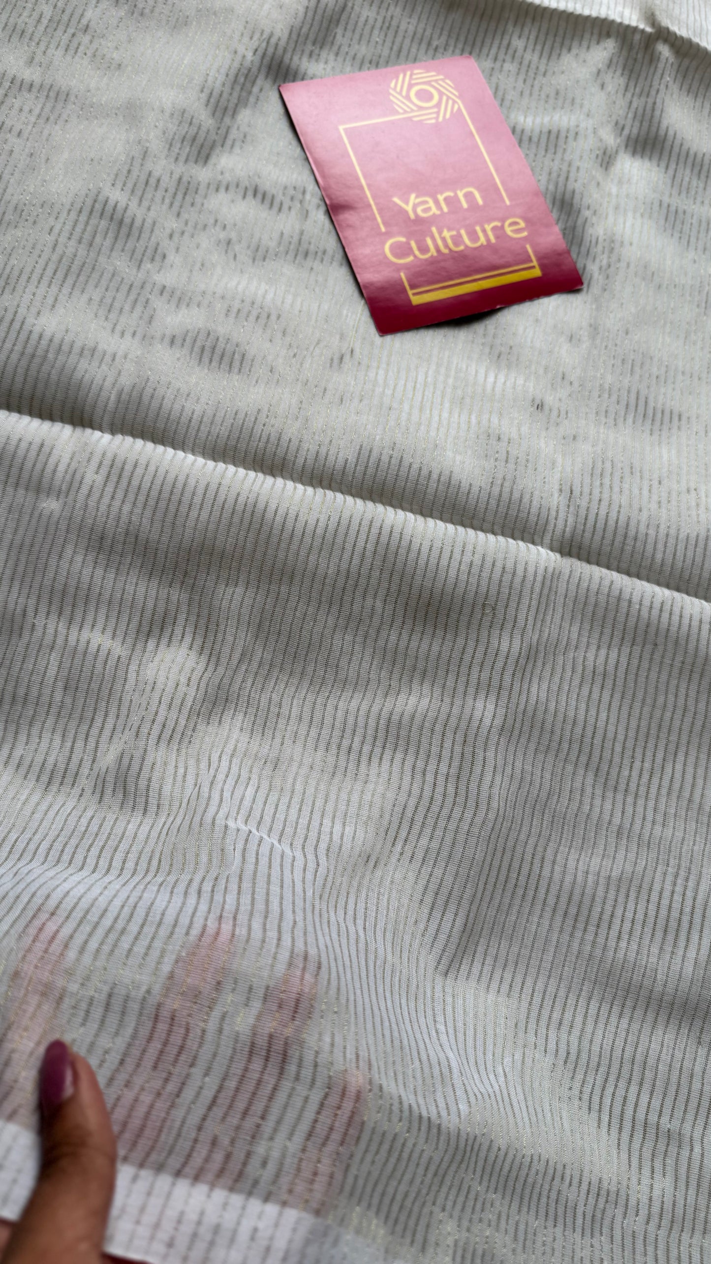 Ivory with gold zari stripes, mul cotton - YCON25BCM58