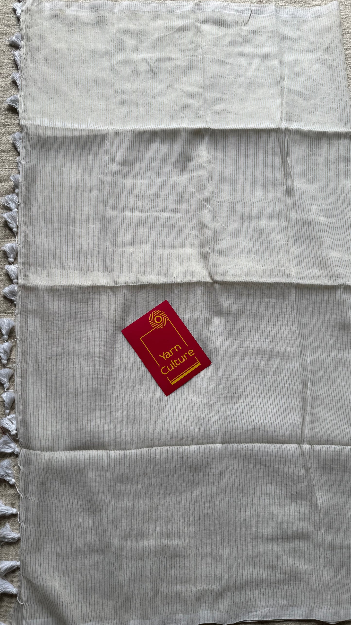 Ivory with gold zari stripes, mul cotton - YCON25BCM58