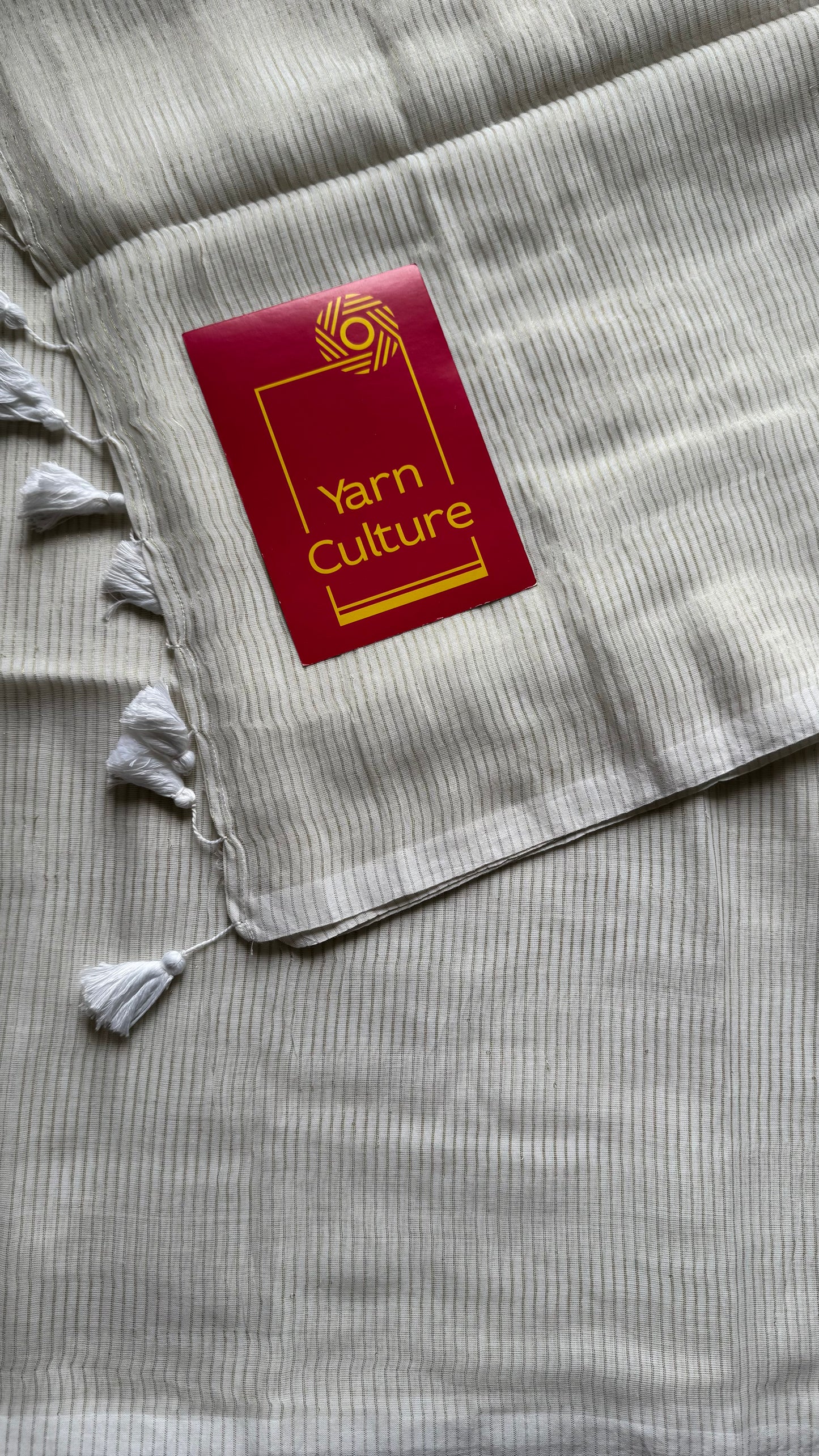 Ivory with gold zari stripes, mul cotton - YCON25BCM58