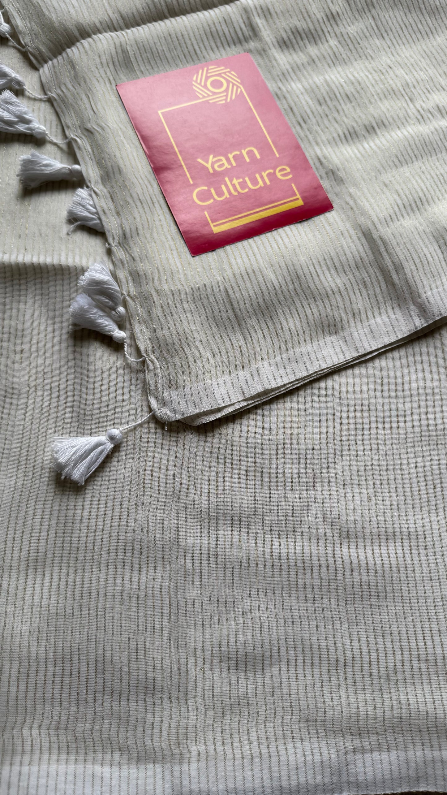 Ivory with gold zari stripes, mul cotton - YCON25BCM58
