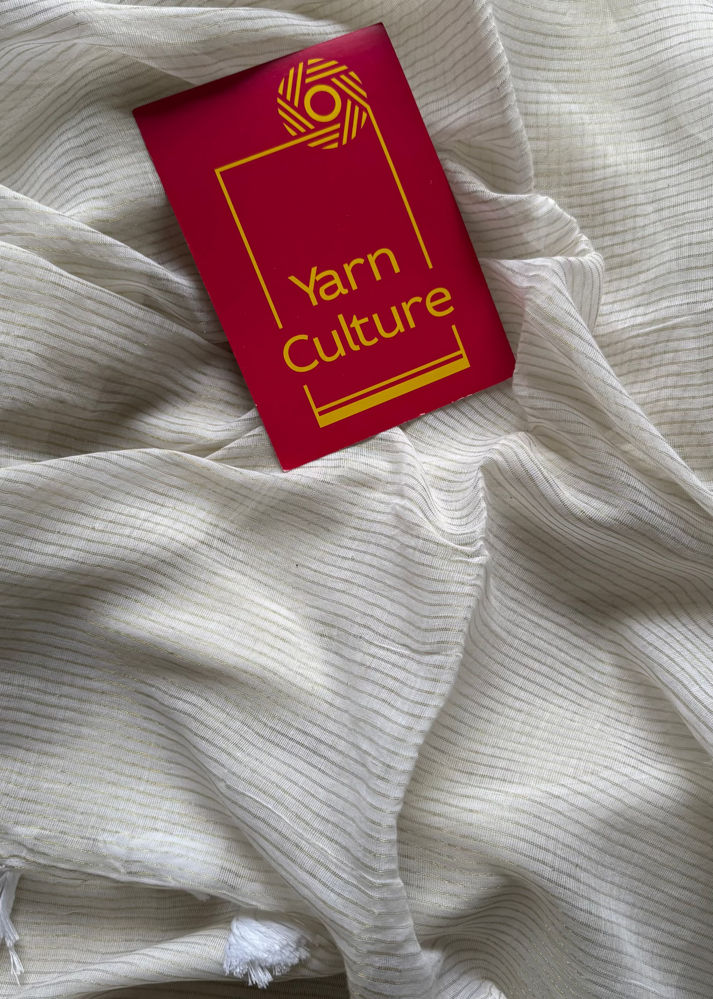 Ivory with gold zari stripes, mul cotton - YCON25BCM58