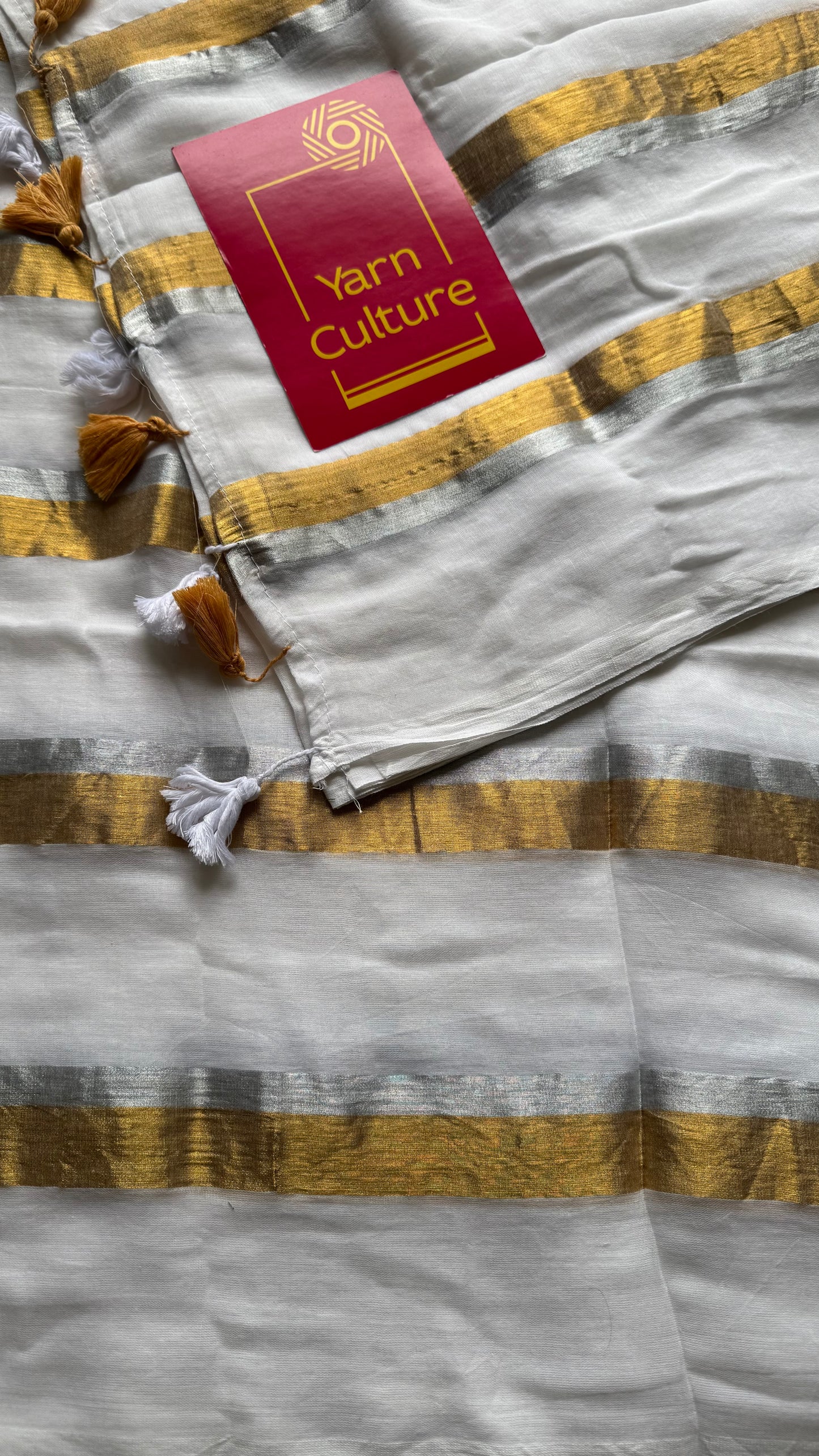 White with gold and silver zari stripes, mul cotton - YCON25BCM59