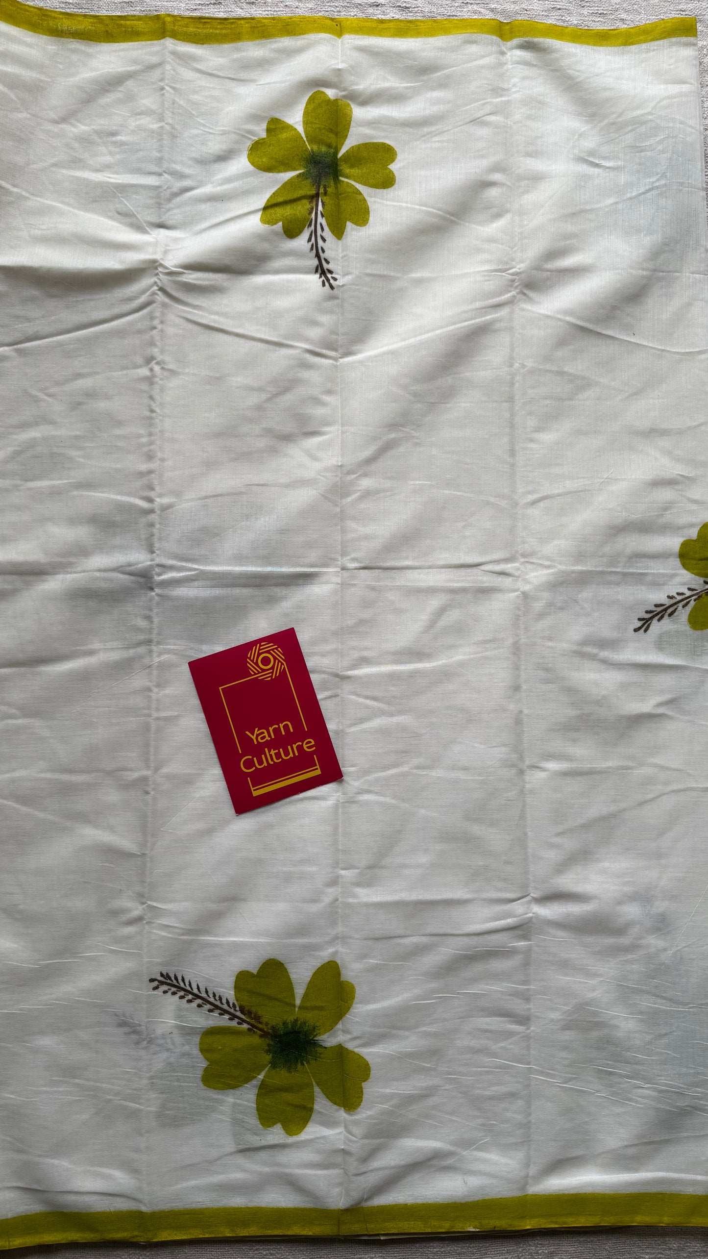 Ivory soft cotton with painted hibiscus flowers in green - YCON25BCSC46