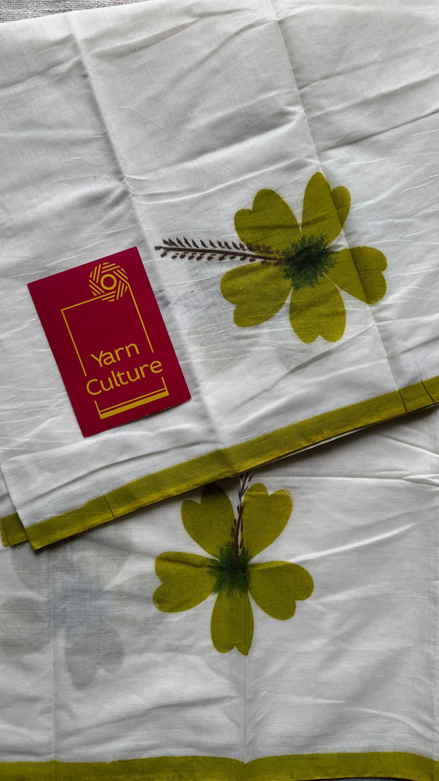 Ivory soft cotton with painted hibiscus flowers in green - YCON25BCSC46