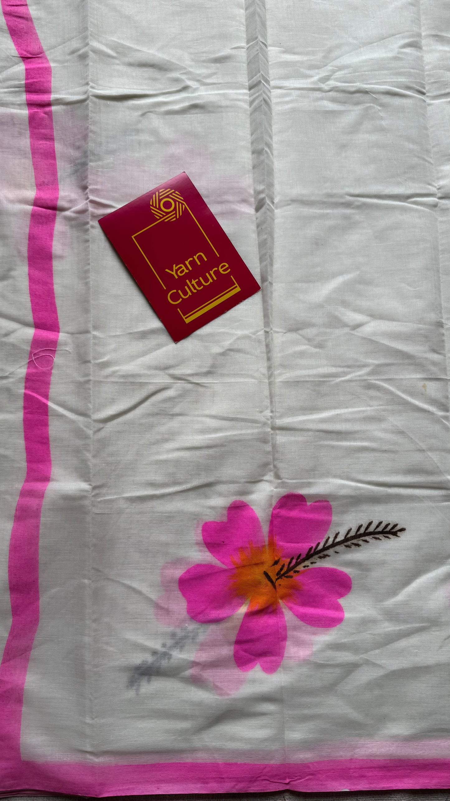 Ivory soft cotton with painted hibiscus flowers in bright pink - YCON25BCSC47