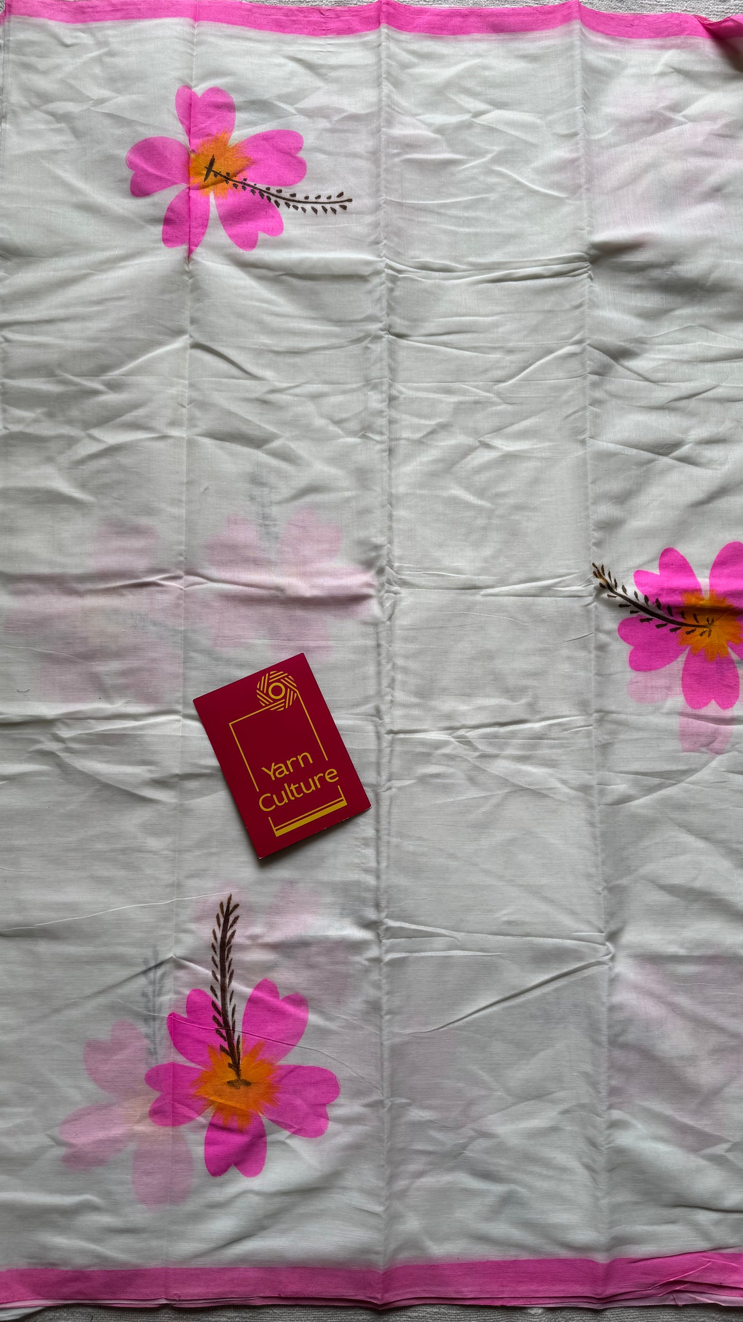 Ivory soft cotton with painted hibiscus flowers in bright pink - YCON25BCSC47