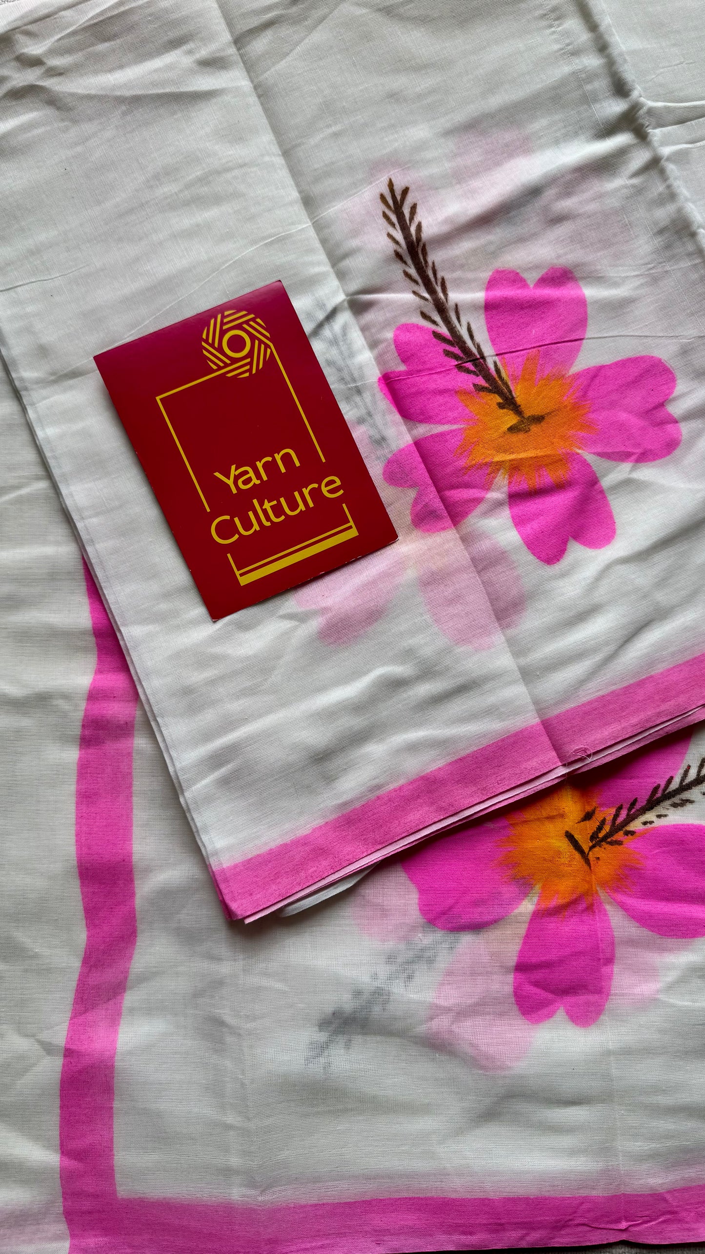 Ivory soft cotton with painted hibiscus flowers in bright pink - YCON25BCSC47