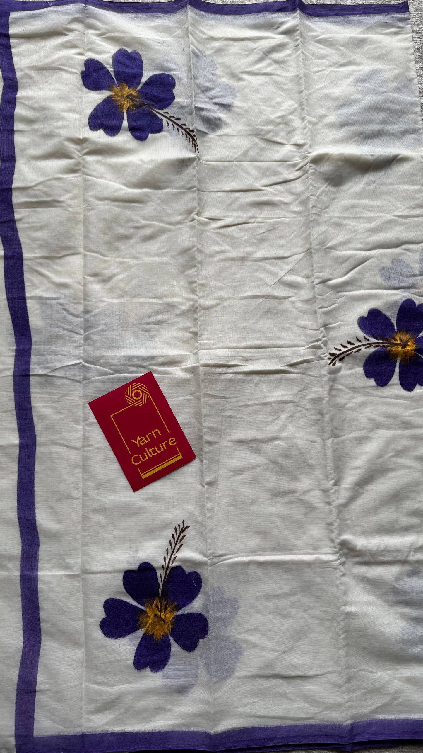 Ivory soft cotton with painted hibiscus flowers in violet - YCON25BCSC48