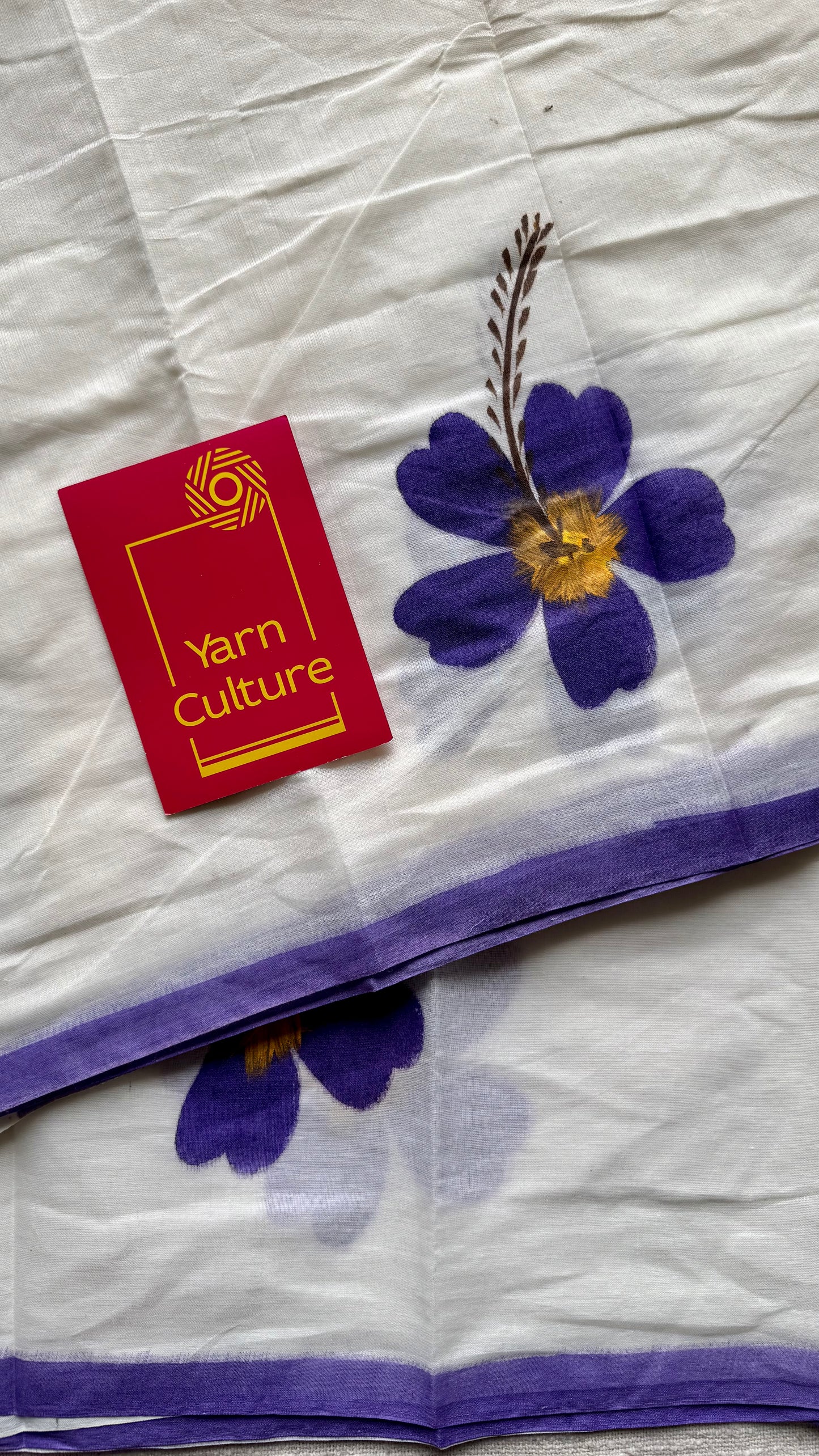 Ivory soft cotton with painted hibiscus flowers in violet - YCON25BCSC48