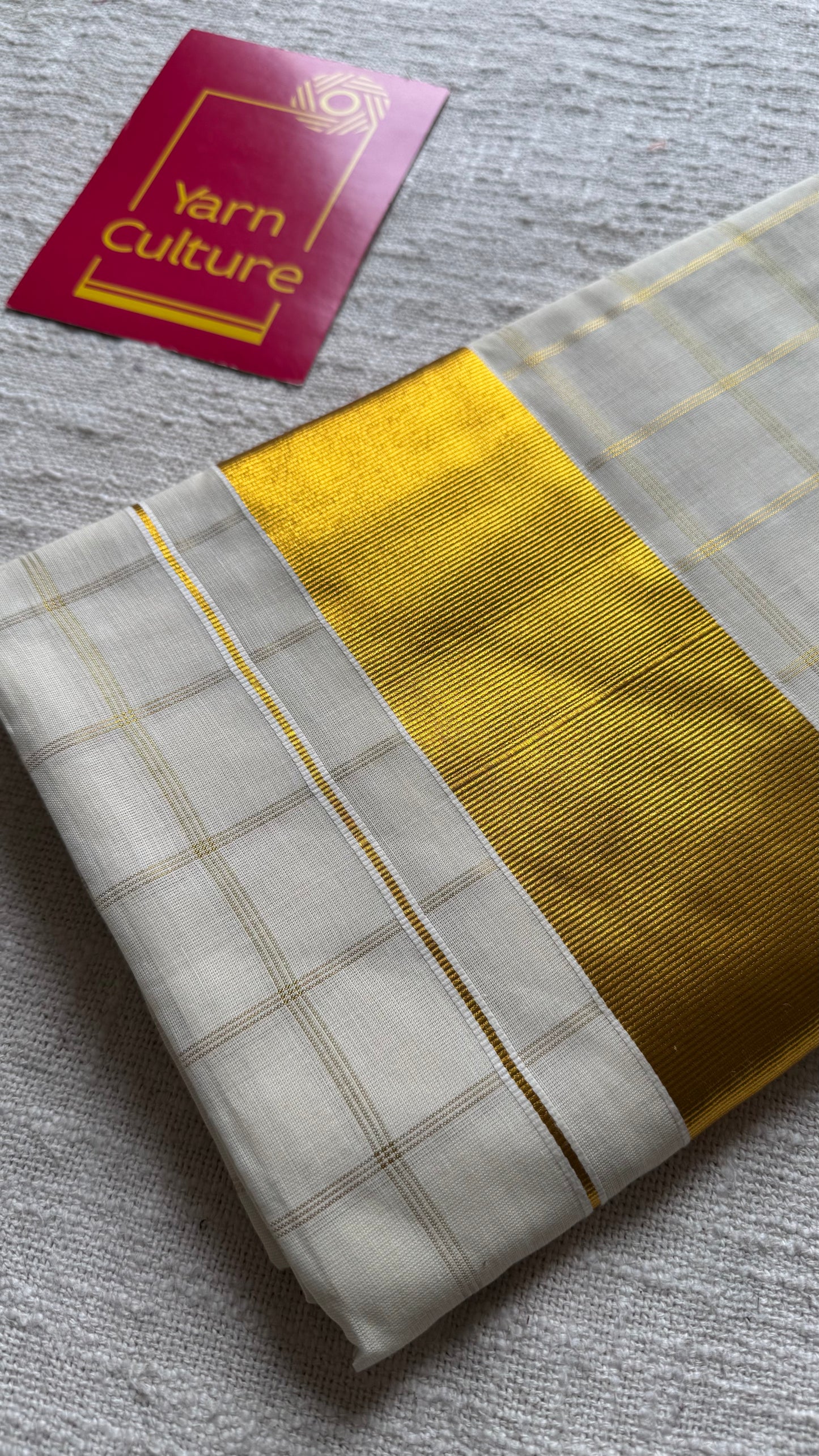 Ivory and gold checks, kerala tissue cotton - YCON25MC272
