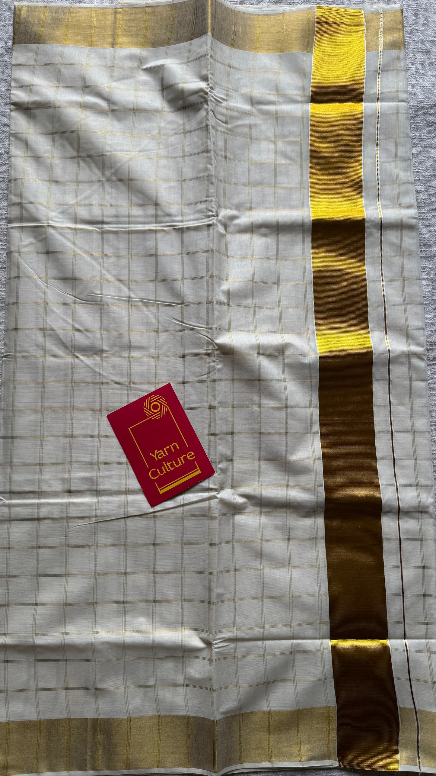 Ivory and gold checks, kerala tissue cotton - YCON25MC272