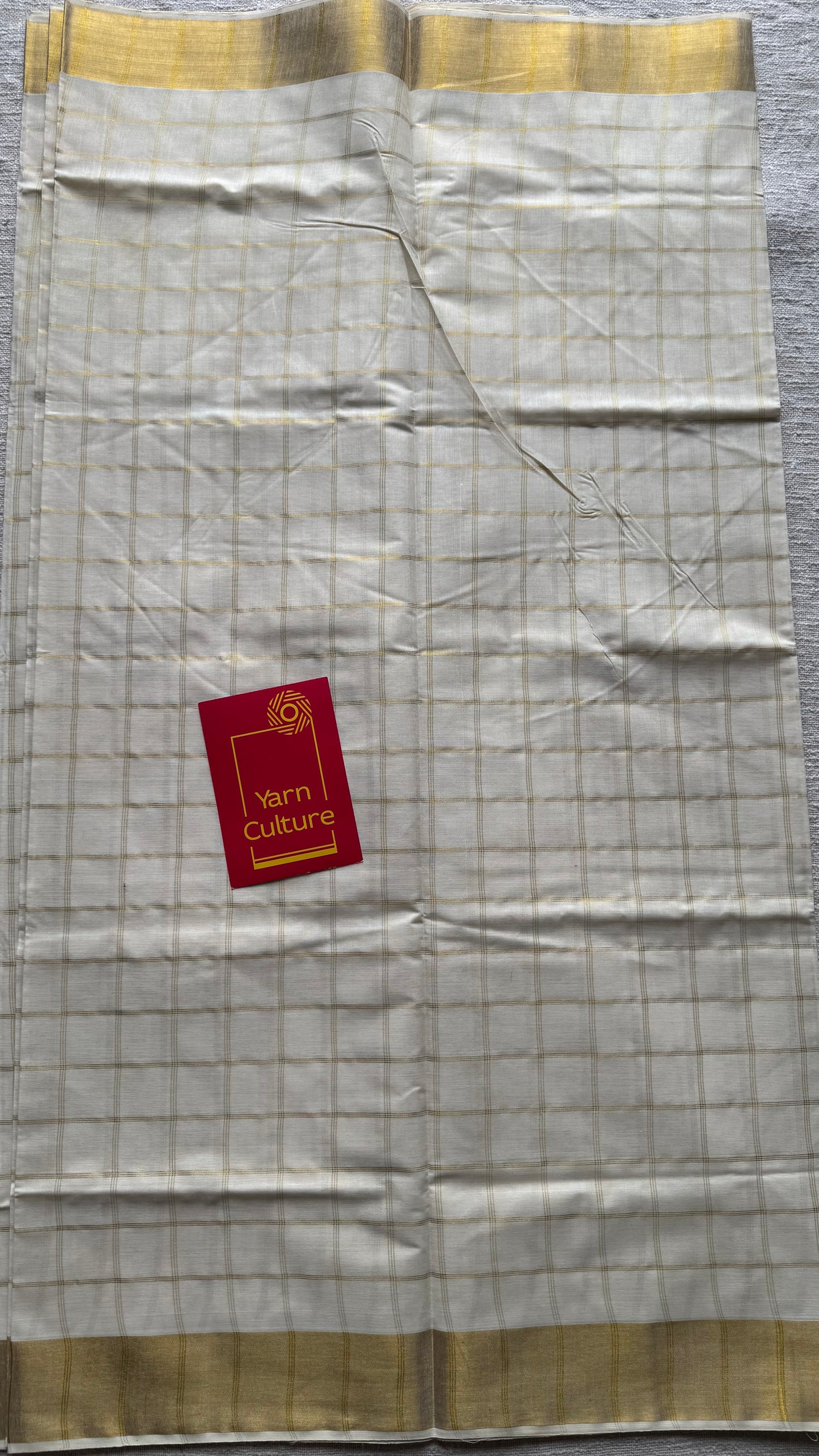 Ivory and gold checks, kerala tissue cotton - YCON25MC272