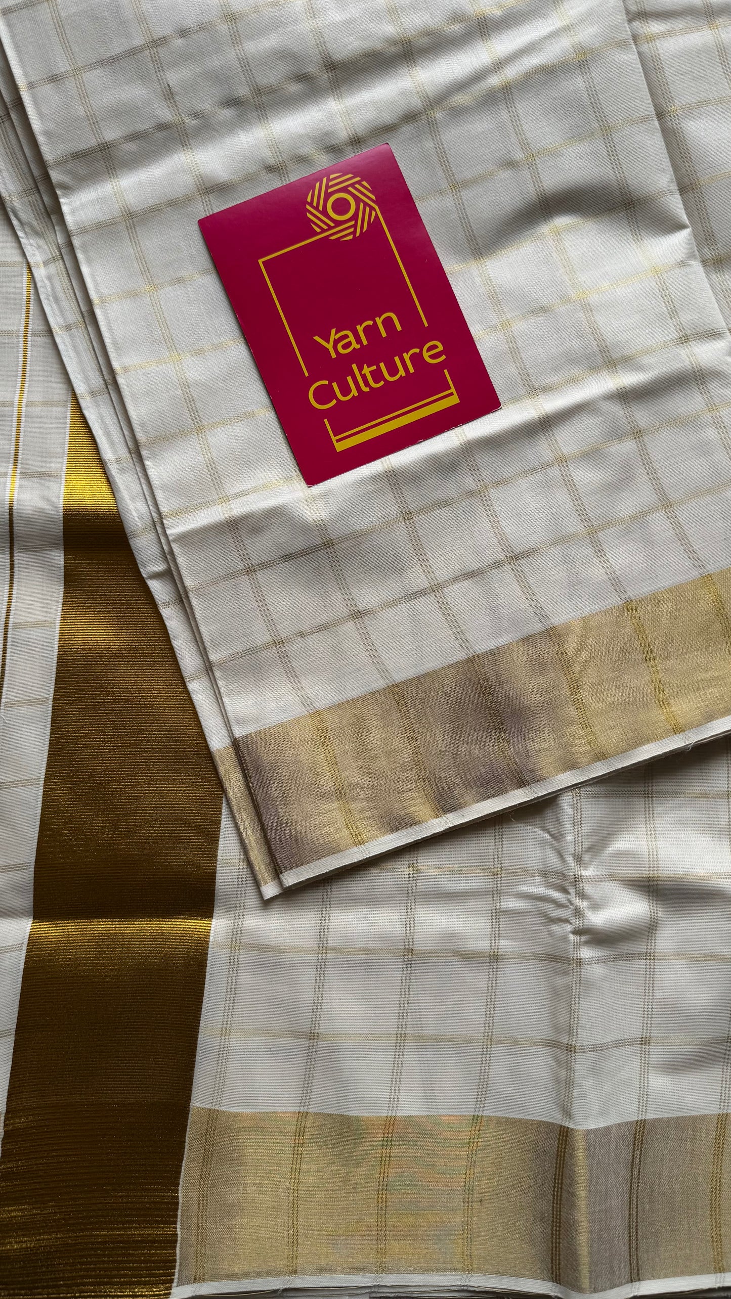 Ivory and gold checks, kerala tissue cotton - YCON25MC272