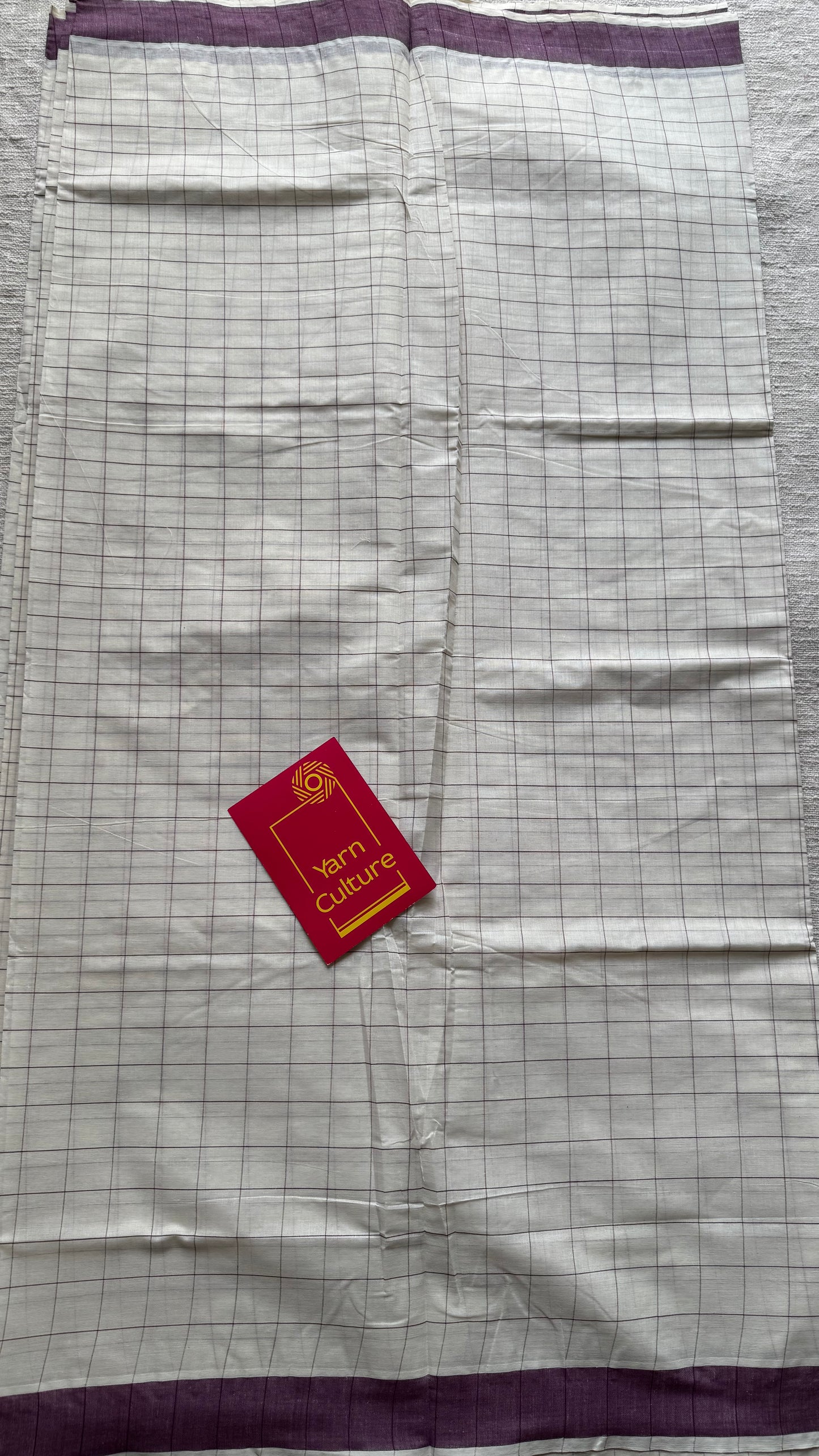 Ivory and purple checks, kerala cotton - YCON25KCPC70
