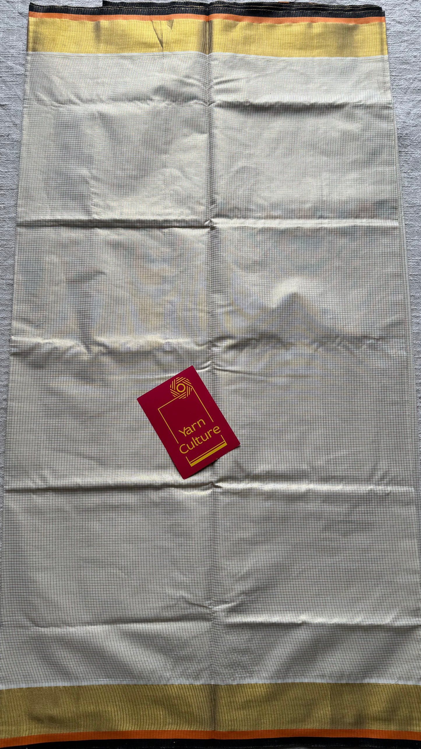 Ivory with gold checks, highlighted by black and orange border, kerala tissue cotton - YCON25KCCK80