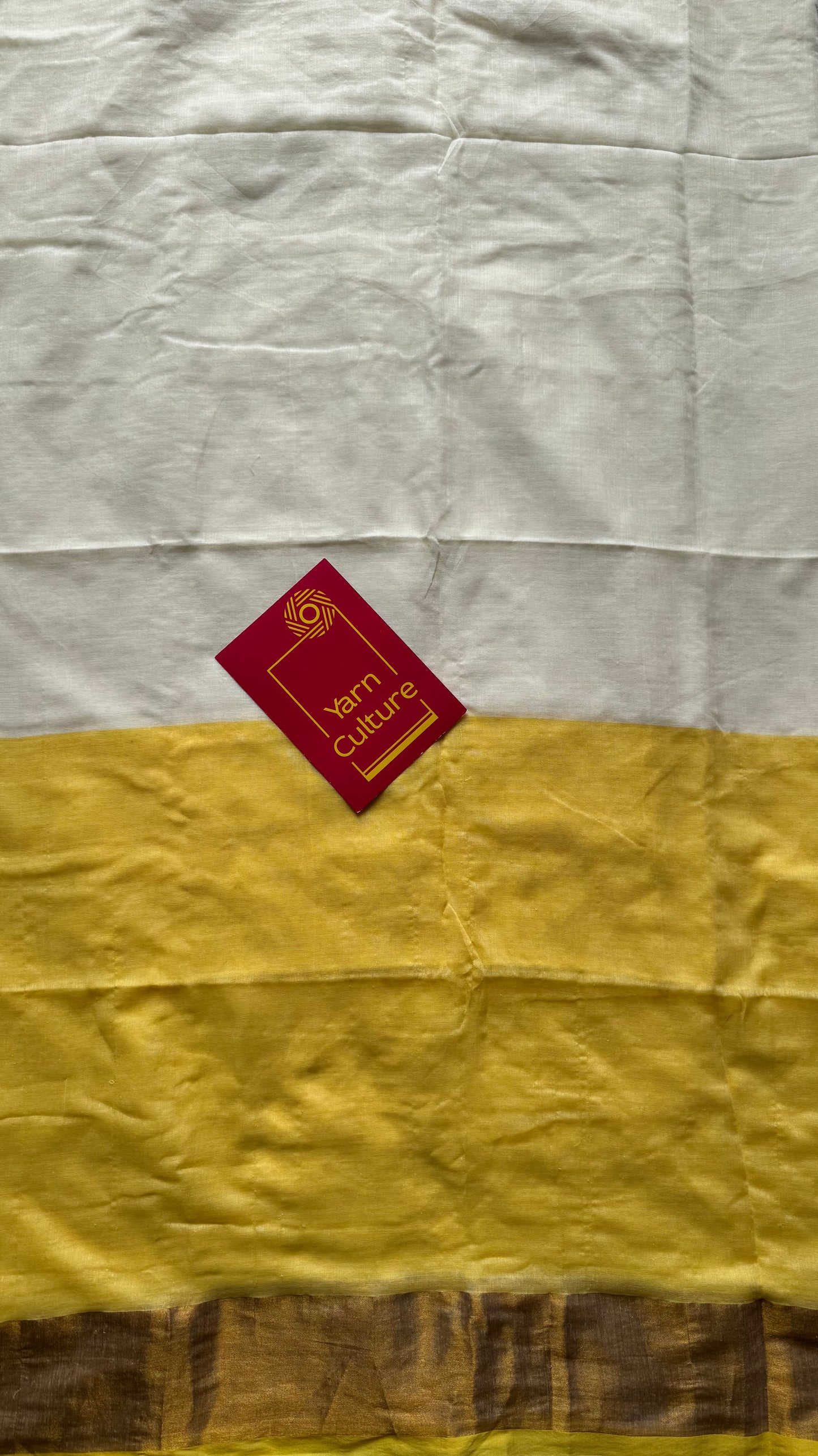 Ivory with dyed yellow and antique gold zari border, mul cotton - YCON25BCM42