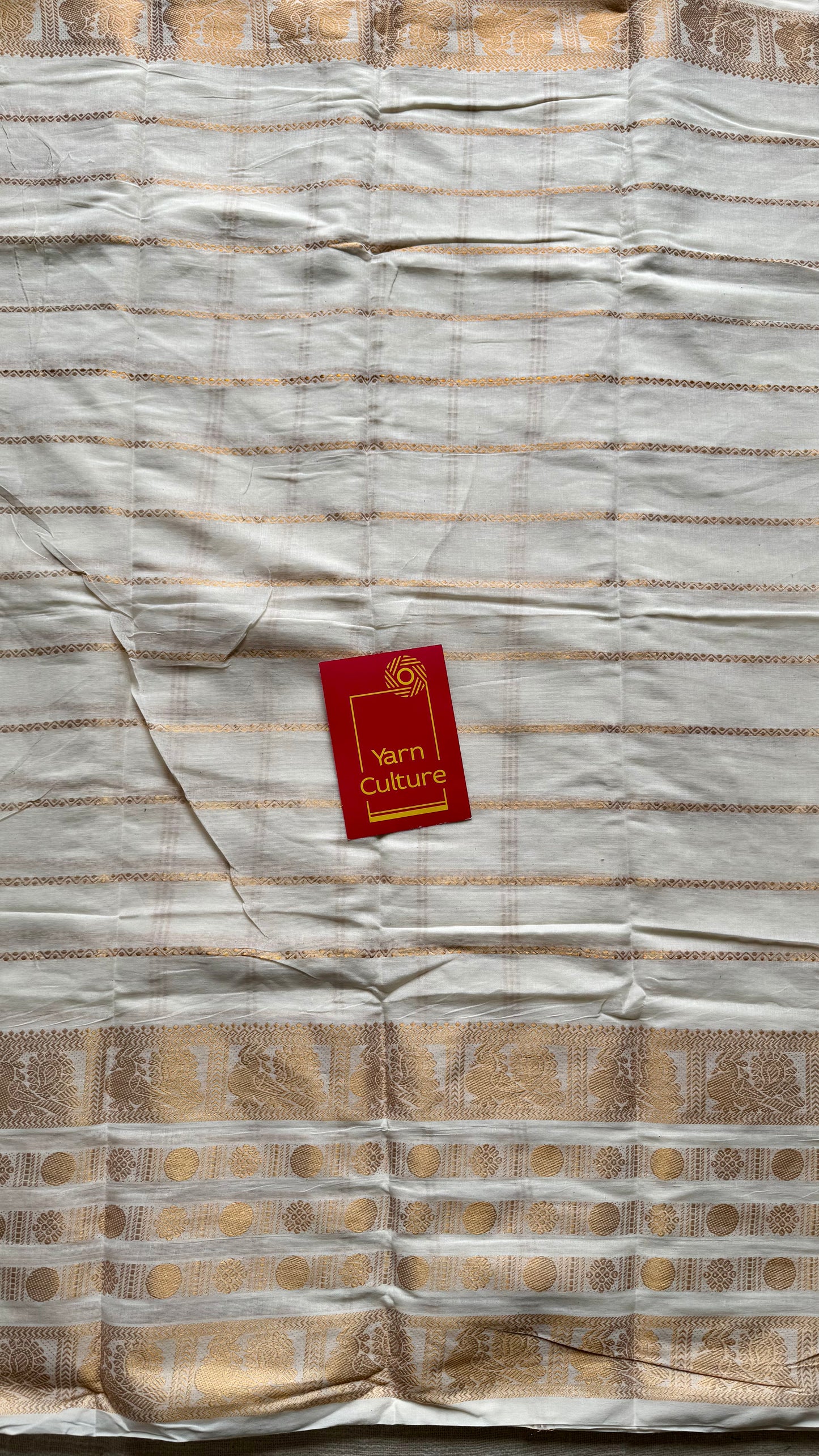 Mayilrudra - veldhaari pattern, broad motif, ivory & gold, soft cotton - YCON25COTN86