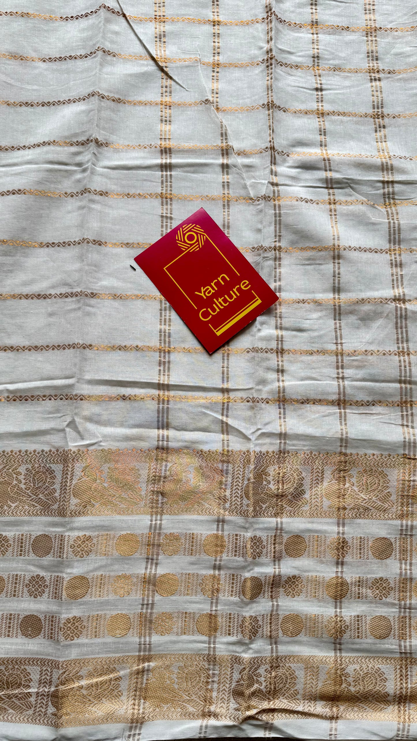 Mayilrudra - veldhaari pattern, broad motif, ivory & gold, soft cotton - YCON25COTN86