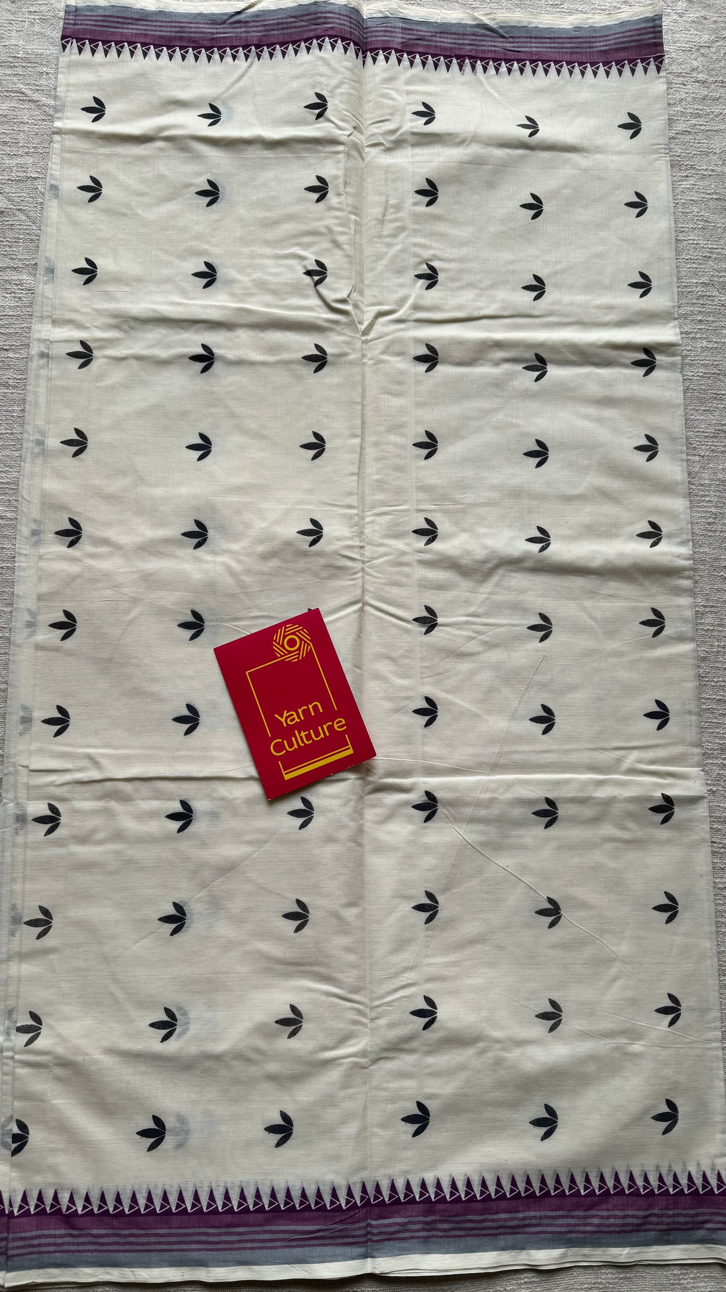 Ivory with purple border, floral pattern kerala cotton - YCON25KCP79