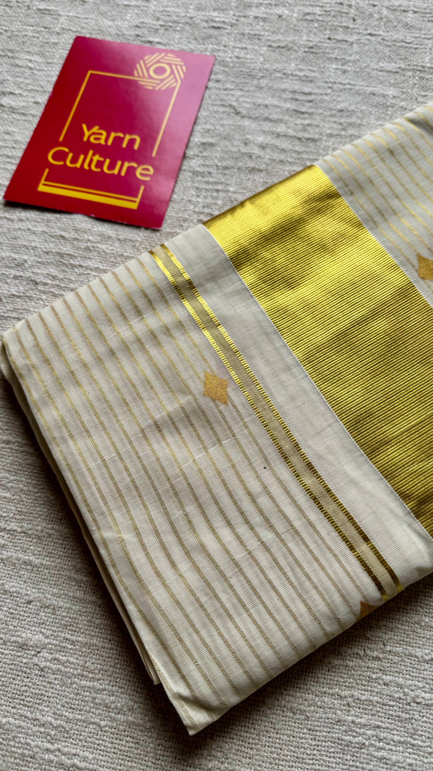 Ivory and gold with buttas, striped zari, kerala tissue cotton - YCON25KCS76