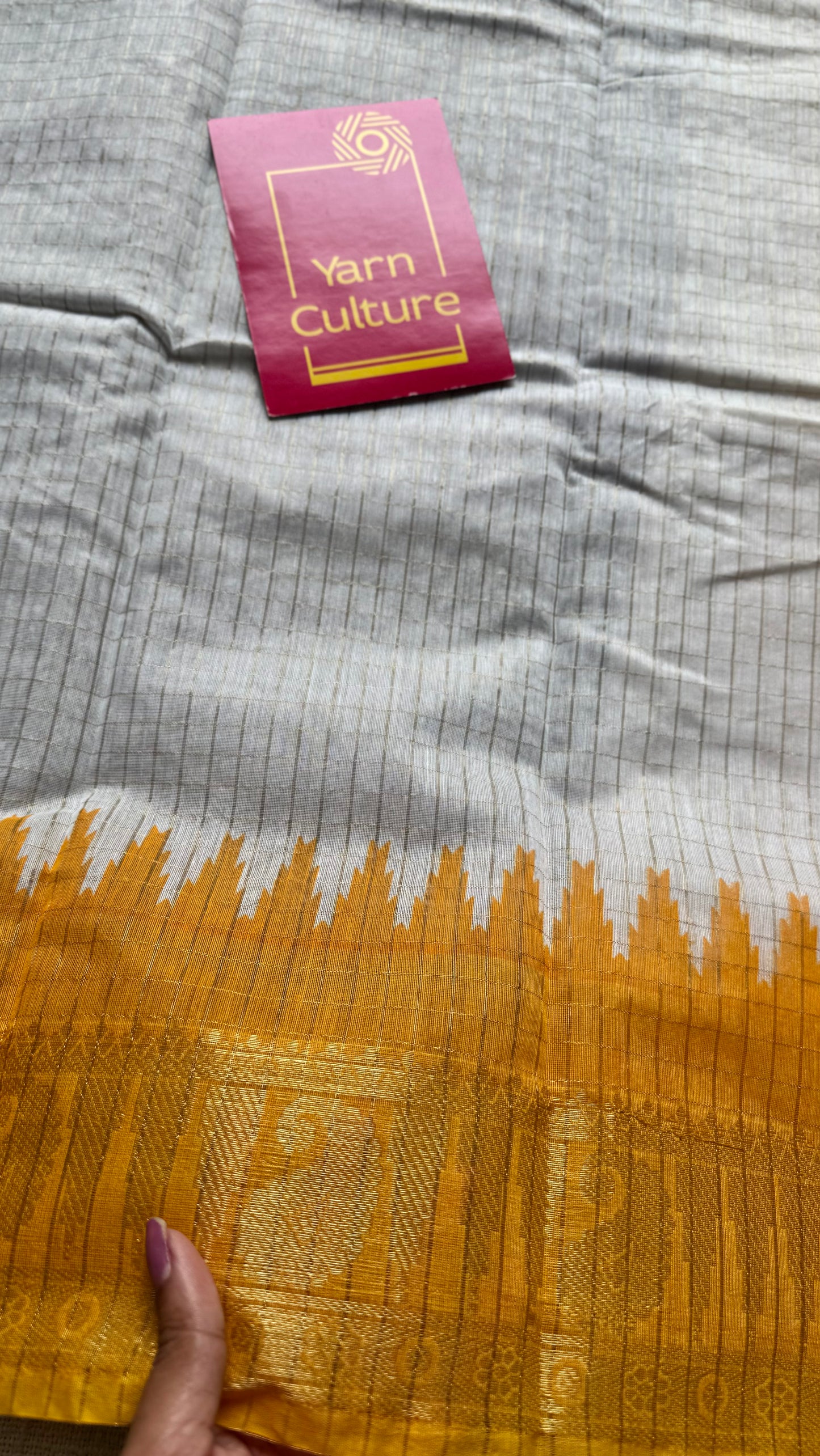 Dark Violet Yellow - sungudi cotton checks, ivory gold base, soft cotton - YCON25COTN95