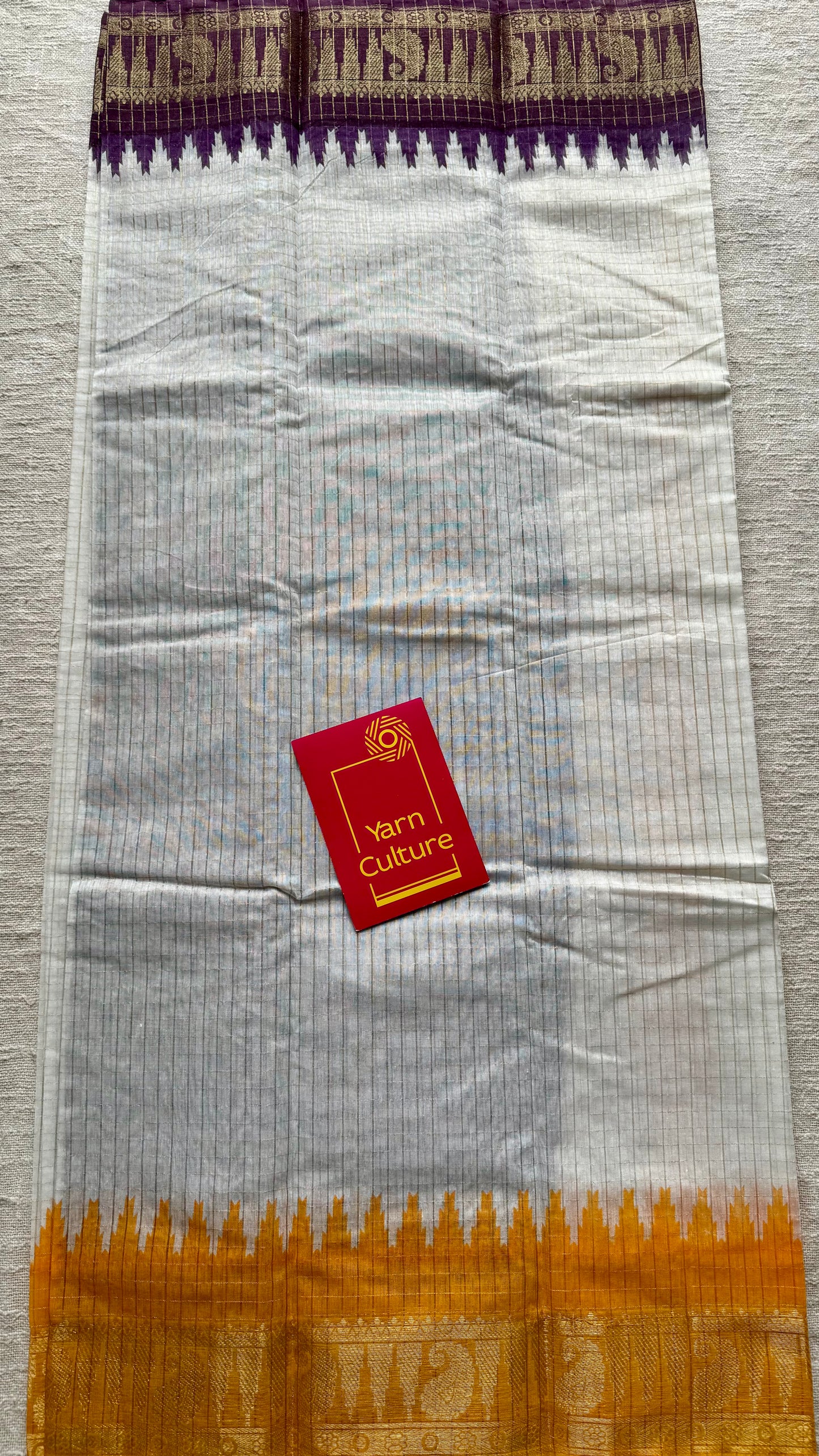 Dark Violet Yellow - sungudi cotton checks, ivory gold base, soft cotton - YCON25COTN95