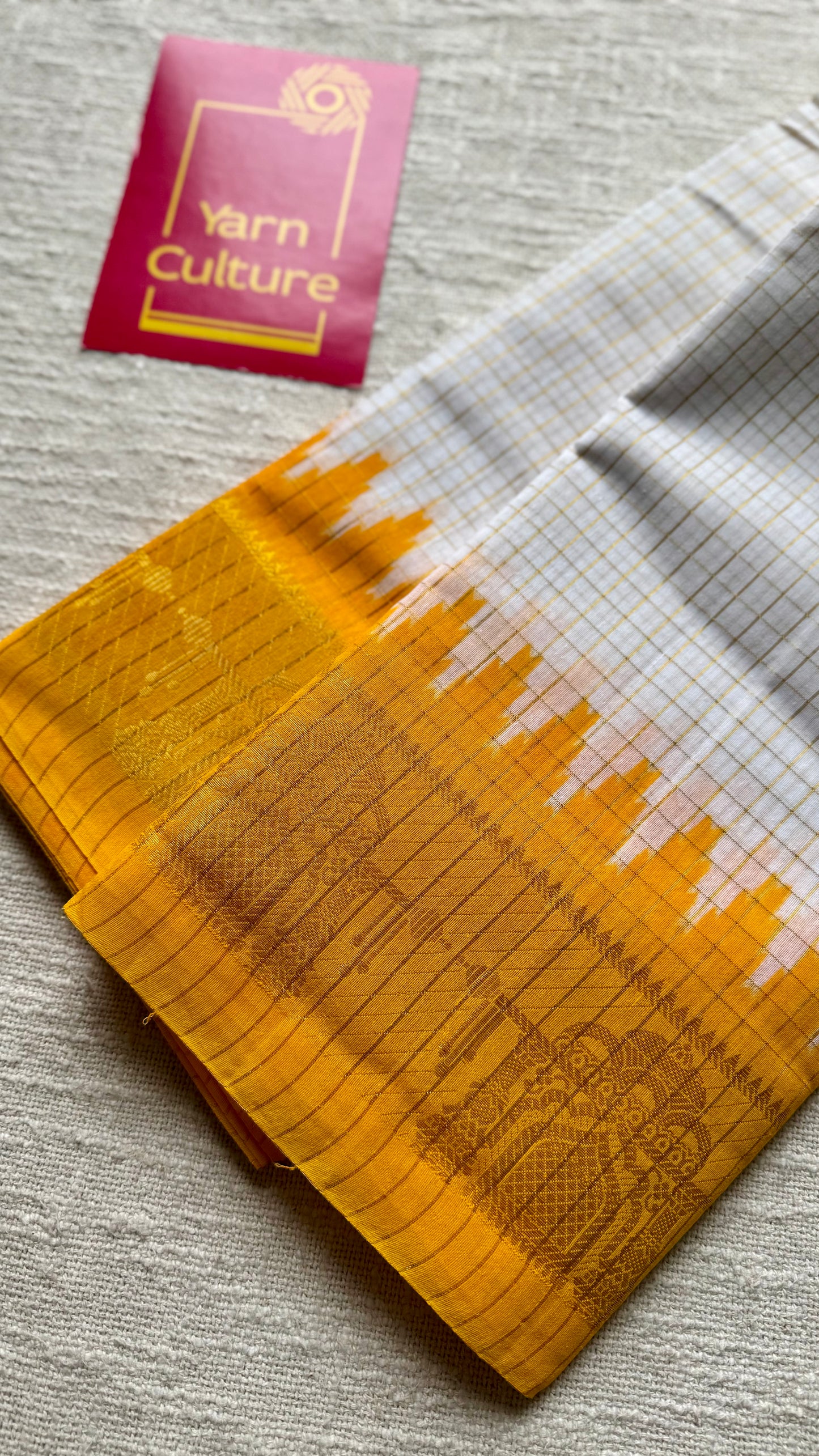 Yellow - Yellow - sungudi cotton checks, ivory gold base, soft cotton - YCON25COTN96