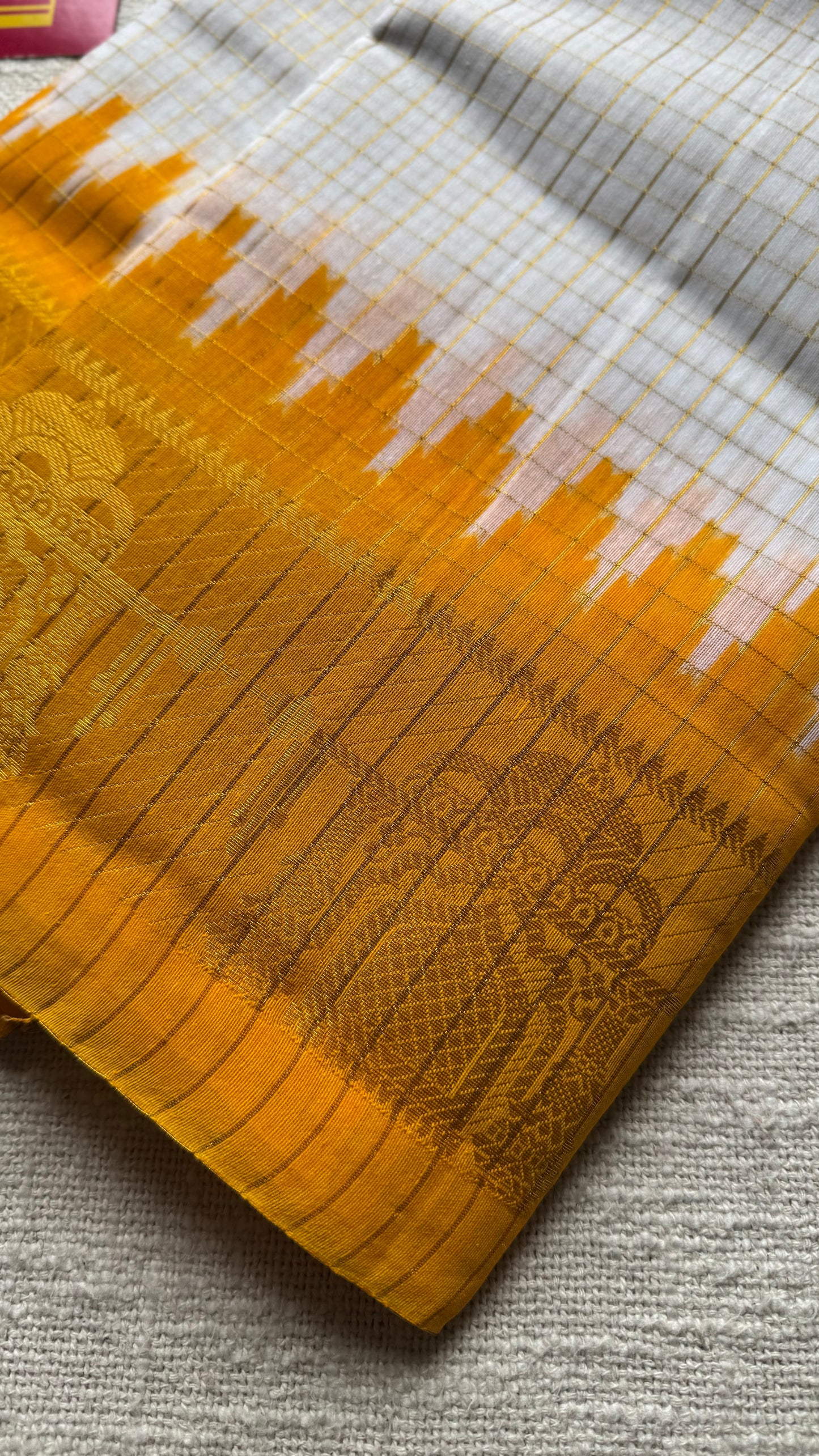 Yellow - Yellow - sungudi cotton checks, ivory gold base, soft cotton - YCON25COTN96