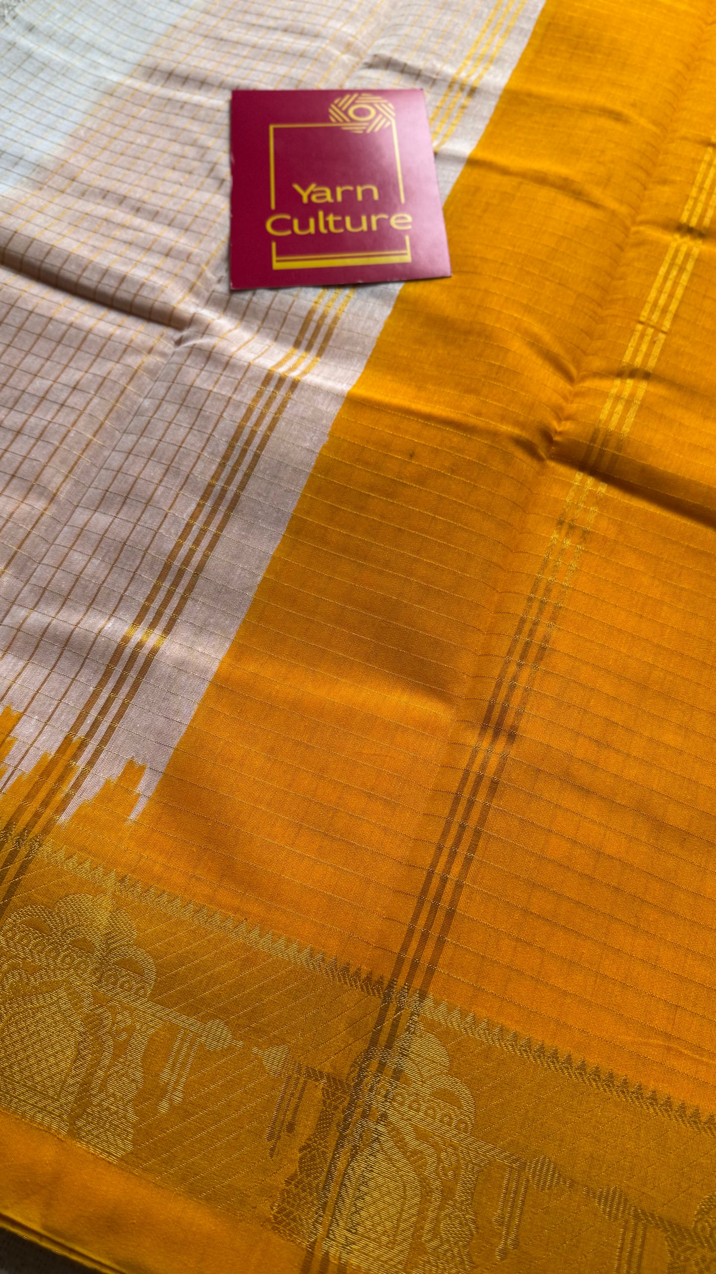 Yellow - Yellow - sungudi cotton checks, ivory gold base, soft cotton - YCON25COTN96