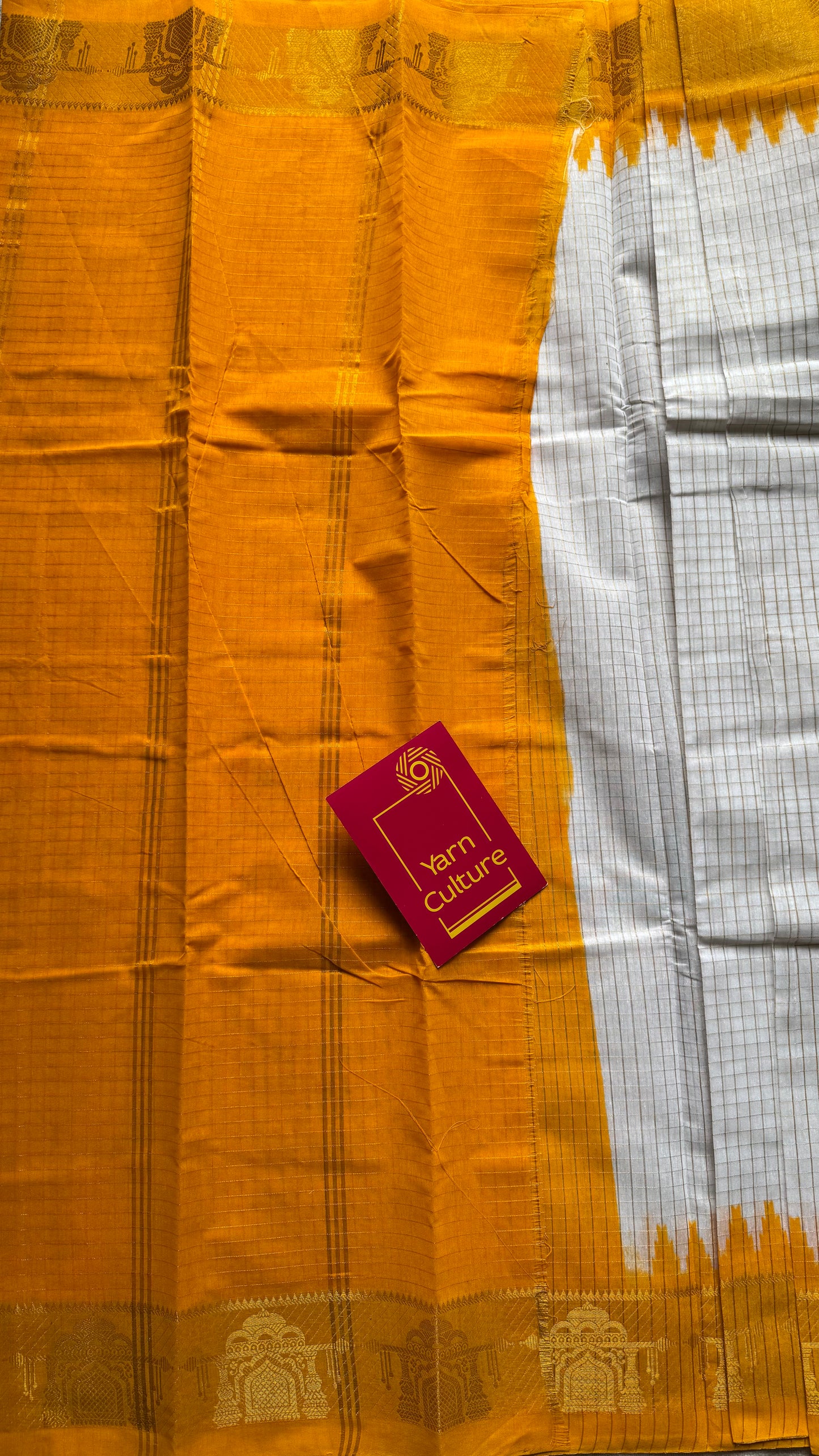 Yellow - Yellow - sungudi cotton checks, ivory gold base, soft cotton - YCON25COTN96