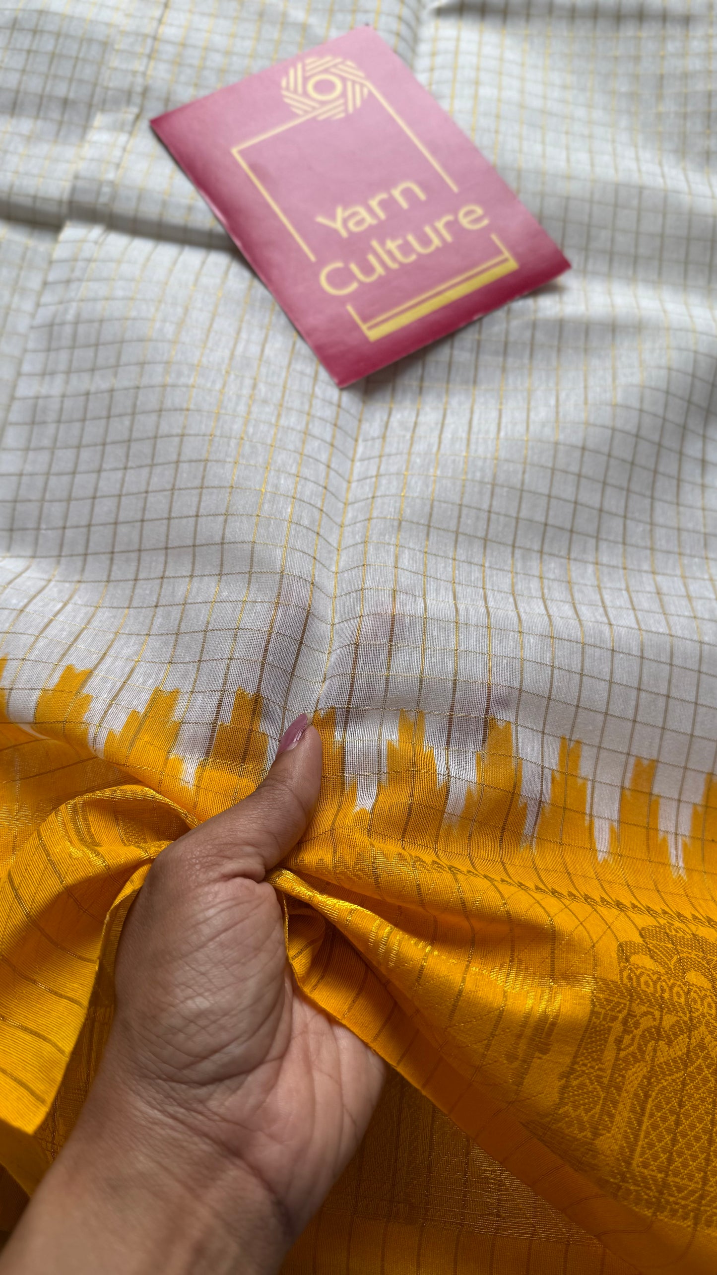 Yellow - Yellow - sungudi cotton checks, ivory gold base, soft cotton - YCON25COTN96