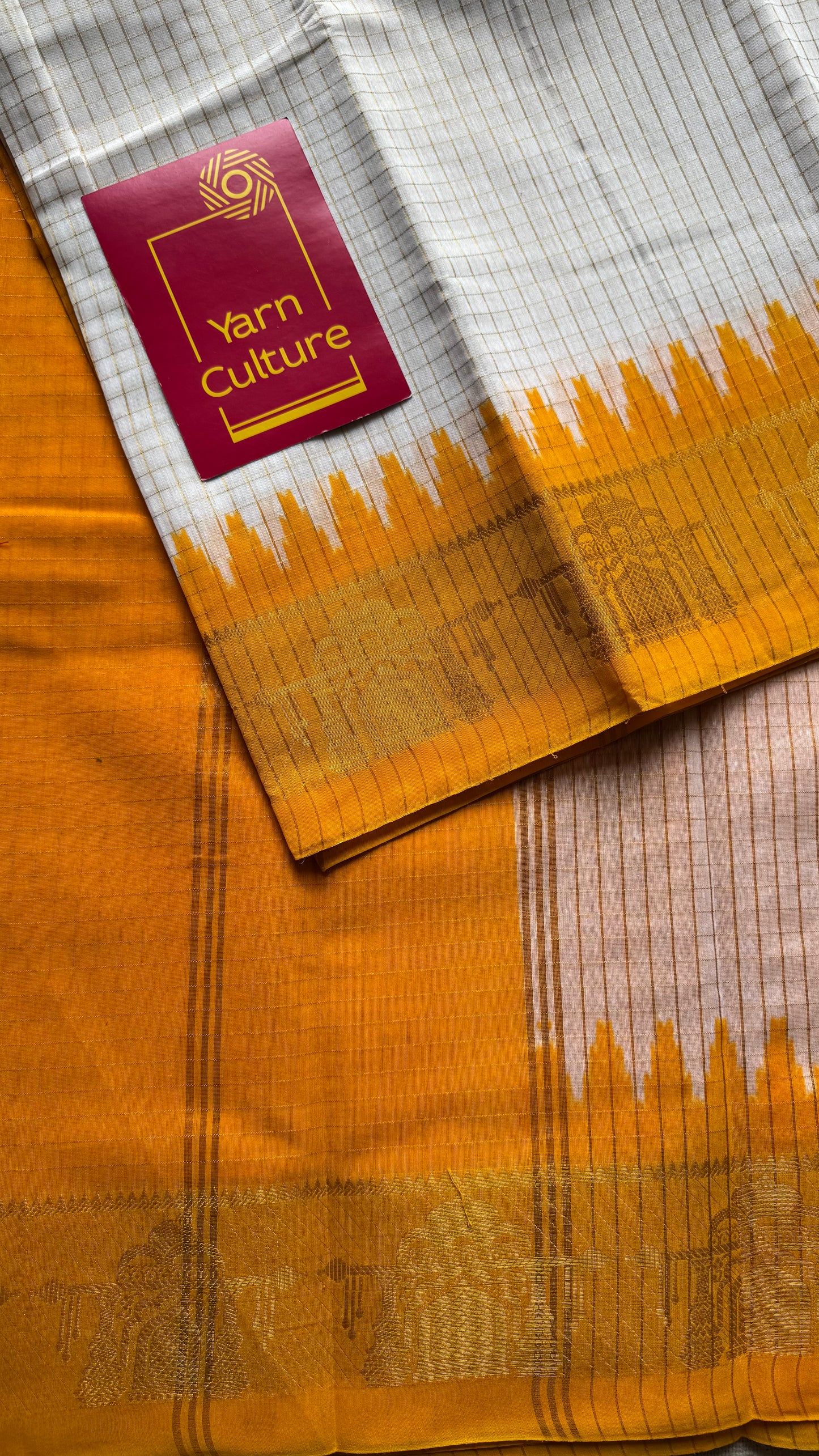 Yellow - Yellow - sungudi cotton checks, ivory gold base, soft cotton - YCON25COTN96