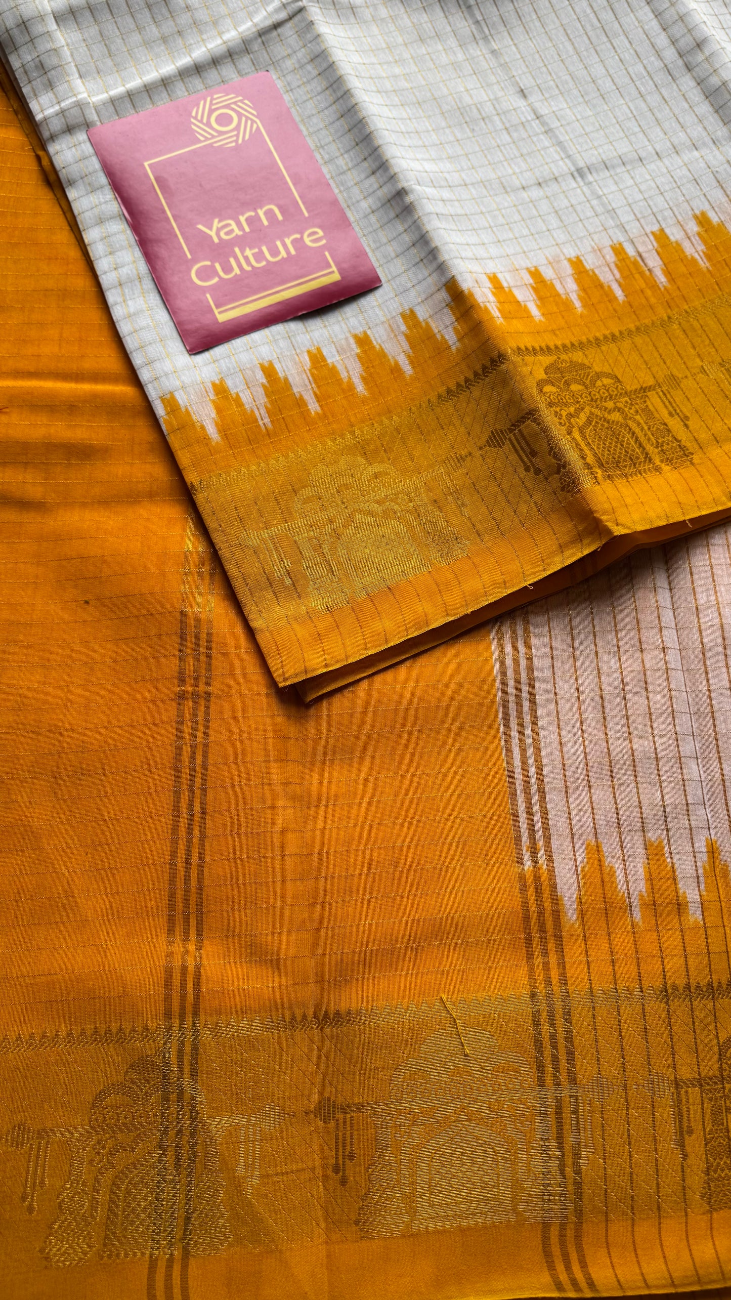 Yellow - Yellow - sungudi cotton checks, ivory gold base, soft cotton - YCON25COTN96