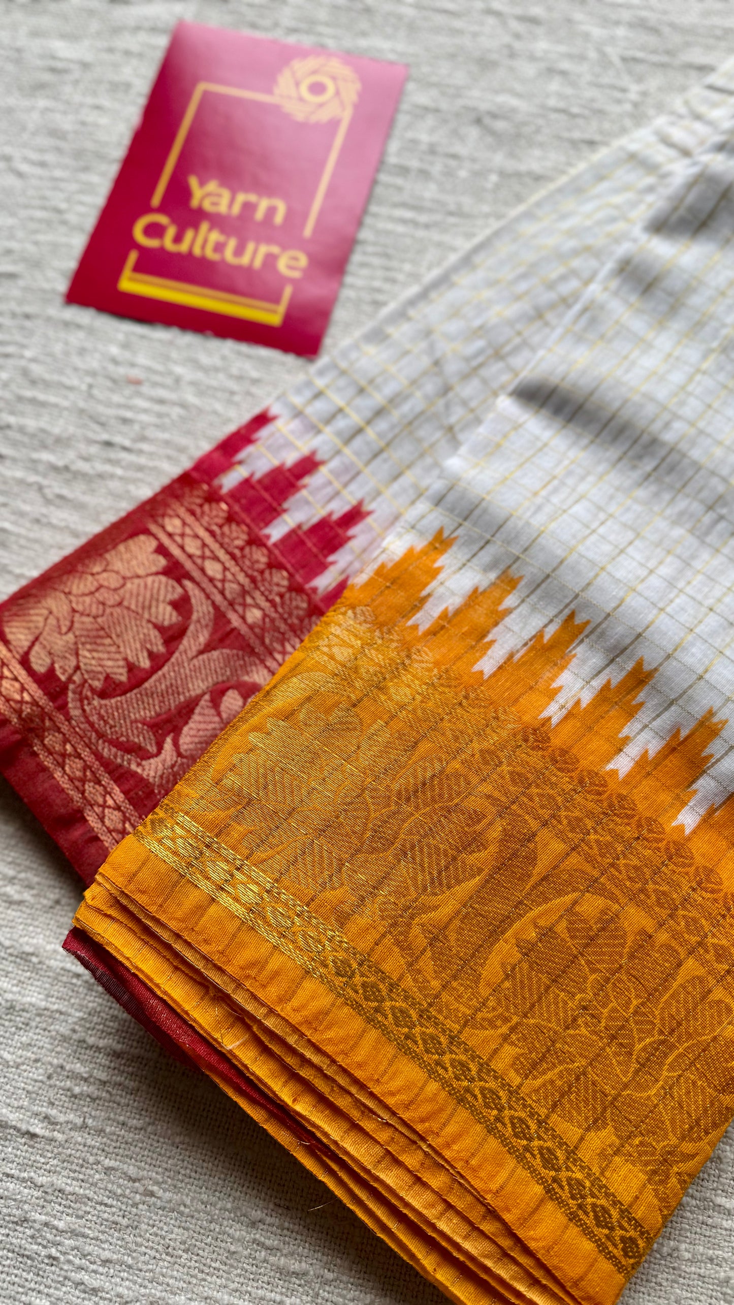 Chilli Red - Yellow - sungudi cotton checks, ivory gold base, soft cotton - YCON25COTN99
