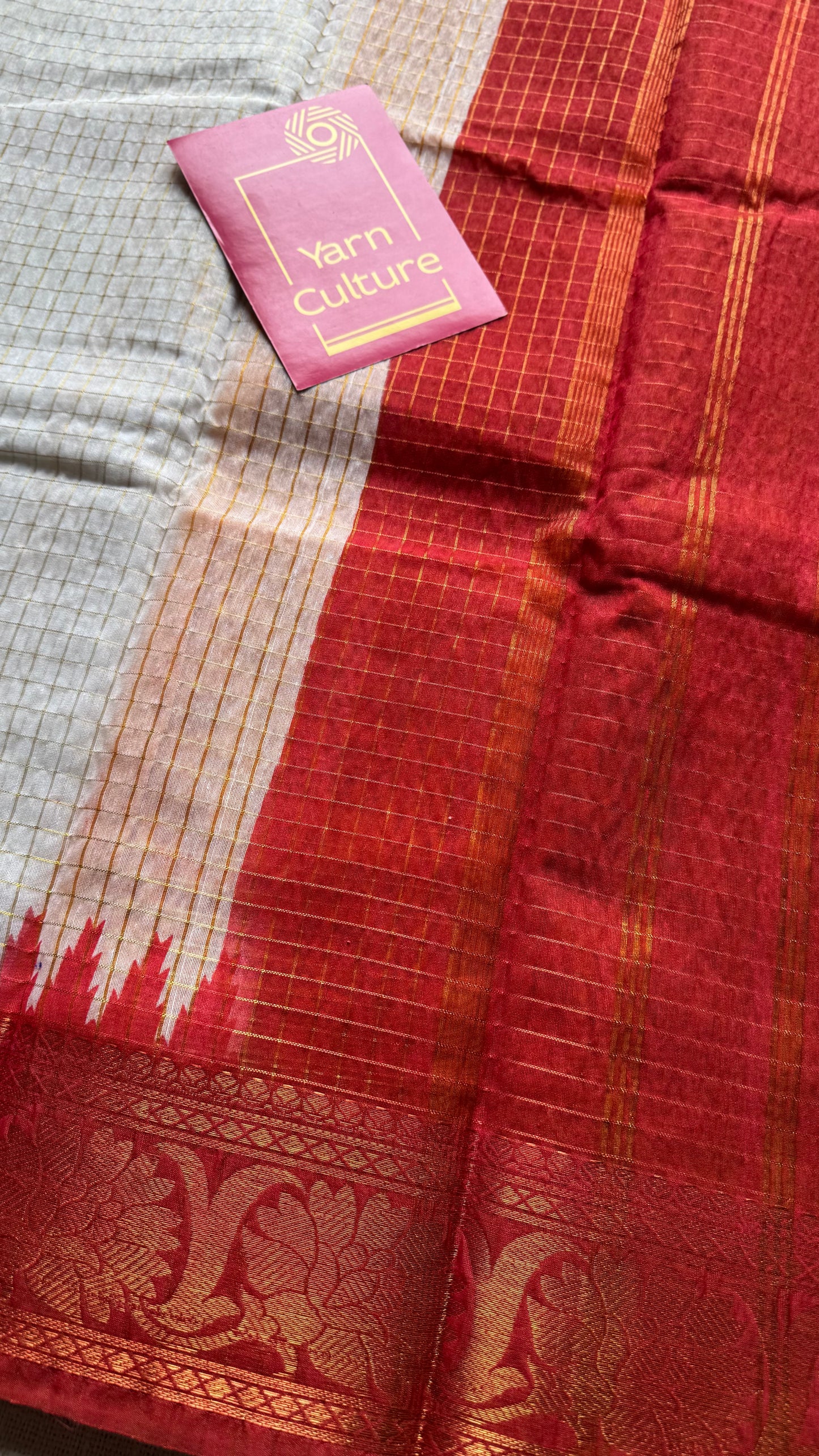 Chilli Red - Yellow - sungudi cotton checks, ivory gold base, soft cotton - YCON25COTN99
