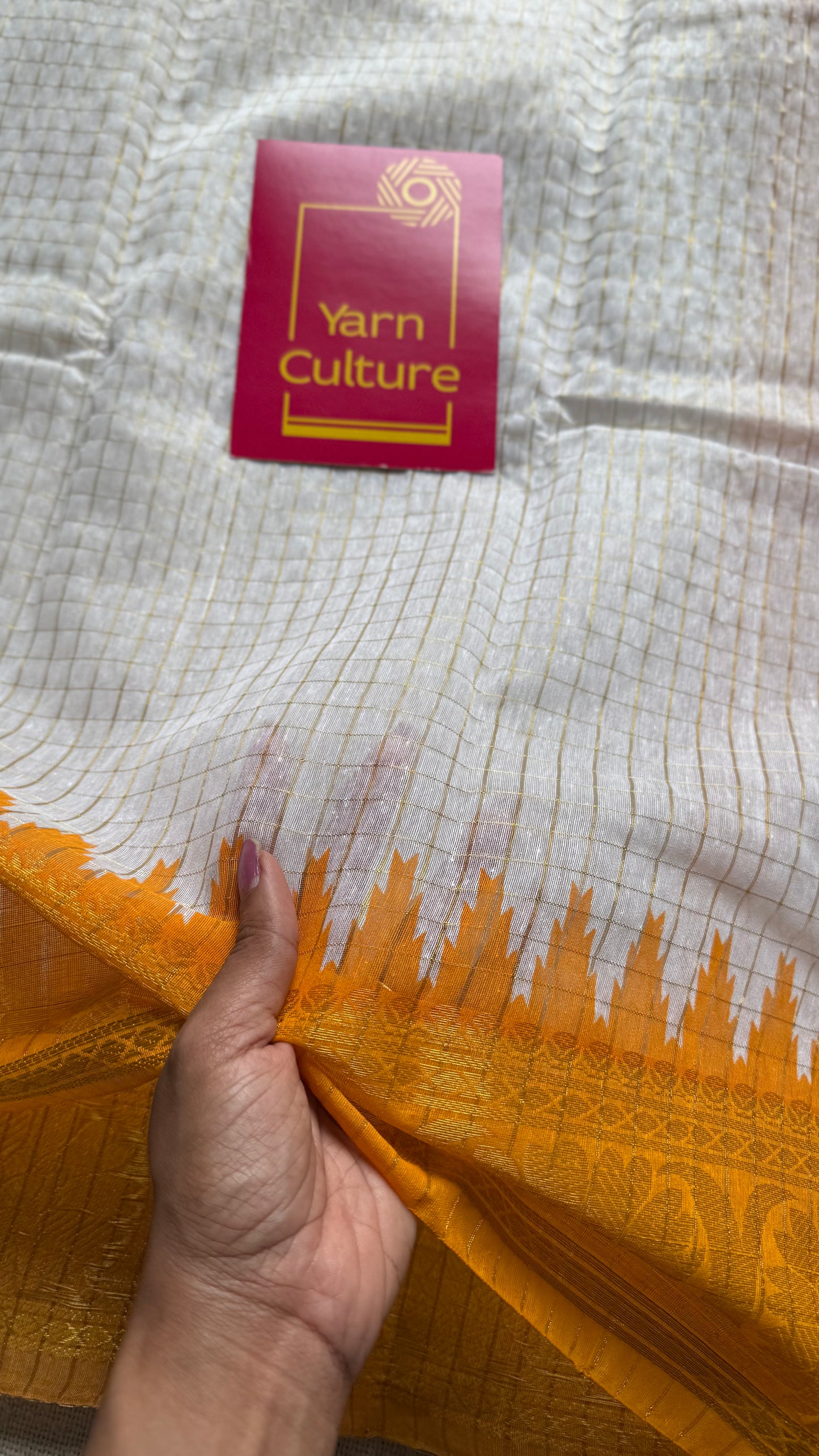 Chilli Red - Yellow - sungudi cotton checks, ivory gold base, soft cotton - YCON25COTN99