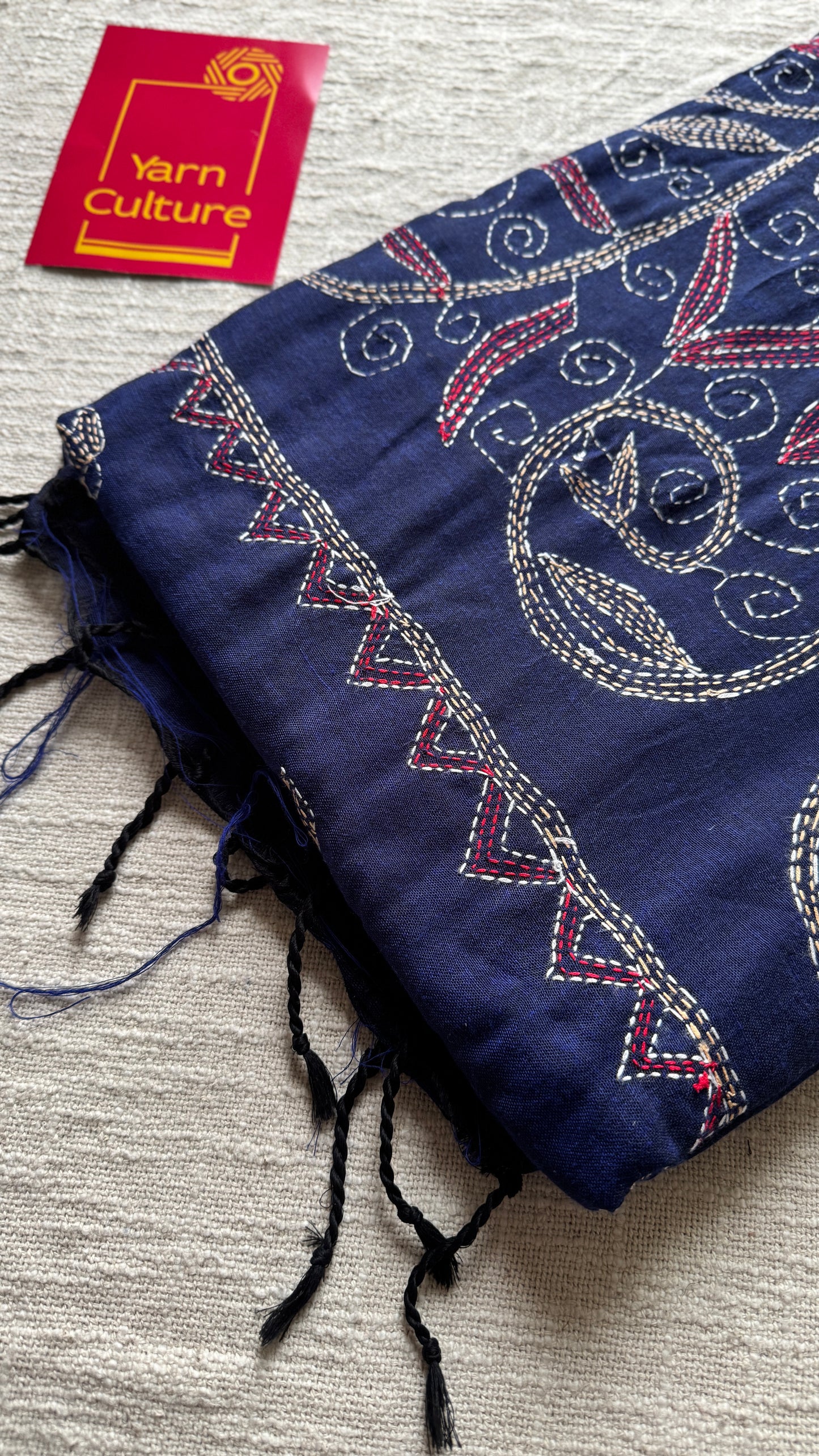 Neel Gaatha (নীল গাথা) - Blue Tale, navy blue kantha weave in soft khadi cotton - YCBCKKC02