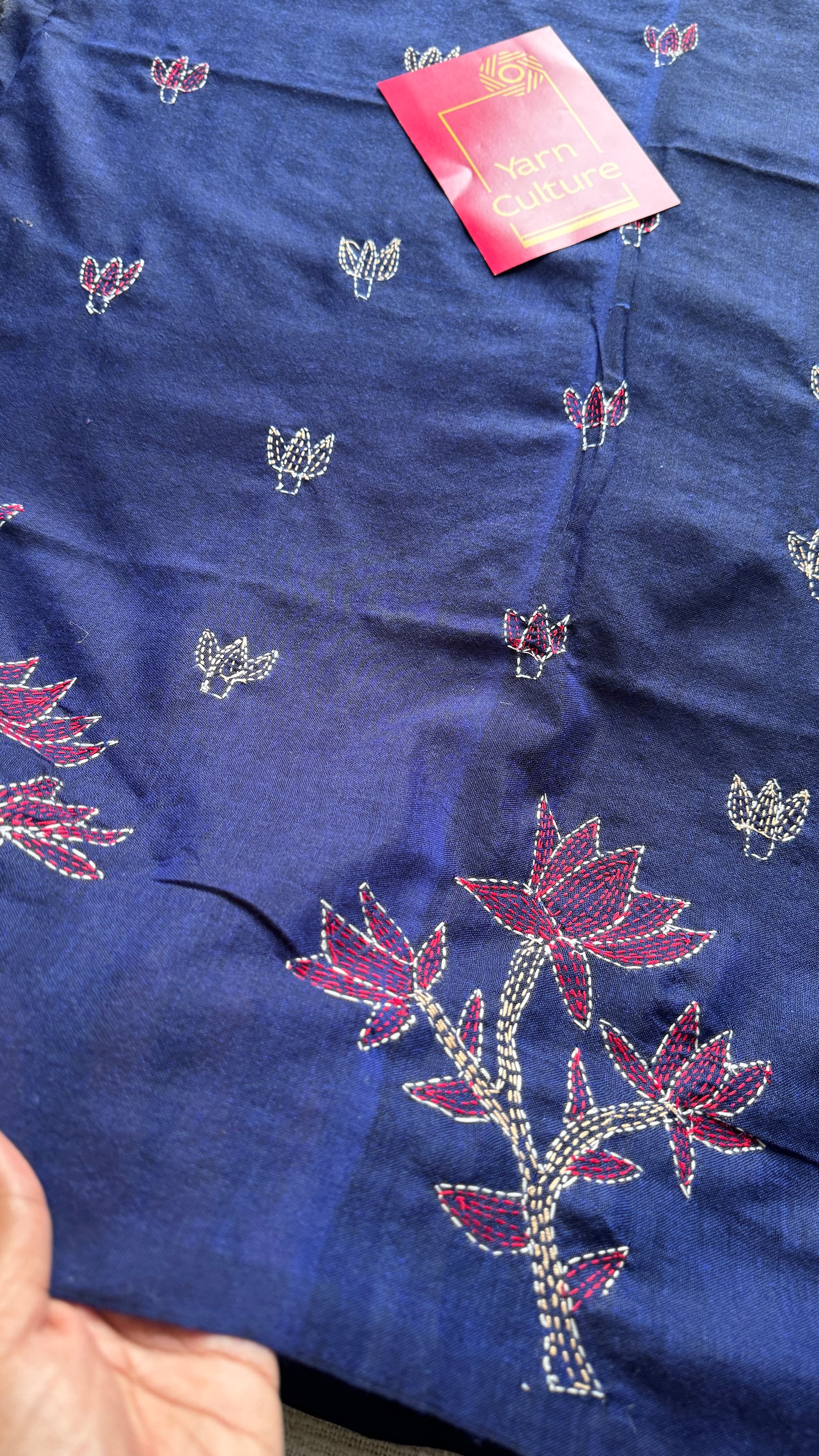 Neel Gaatha (নীল গাথা) - Blue Tale, navy blue kantha weave in soft khadi cotton - YCBCKKC02