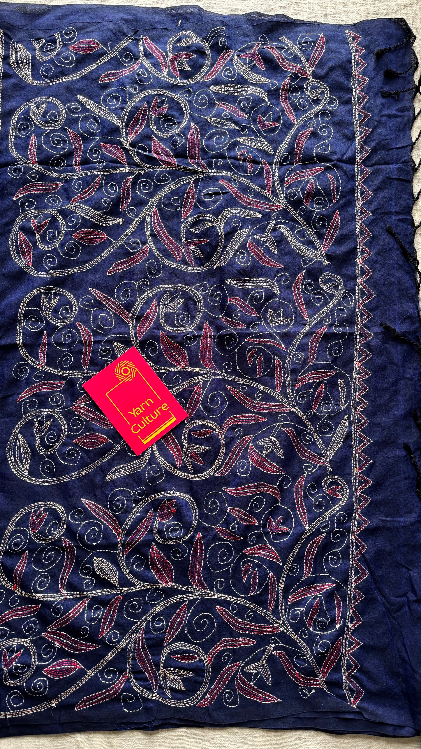 Neel Gaatha (নীল গাথা) - Blue Tale, navy blue kantha weave in soft khadi cotton - YCBCKKC02
