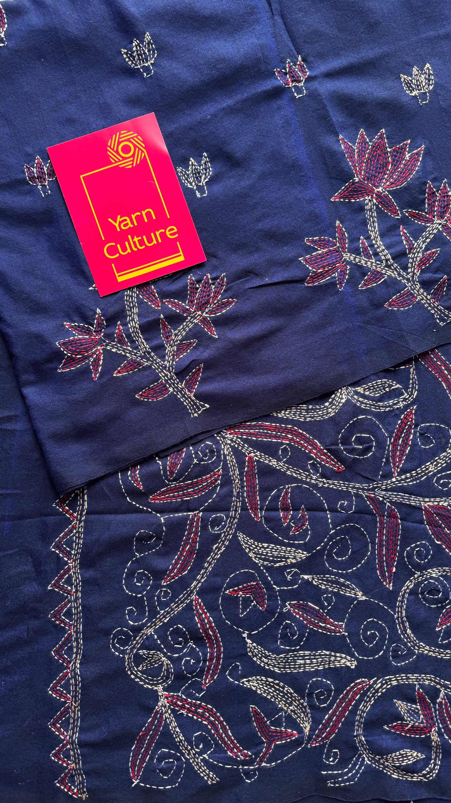 Neel Gaatha (নীল গাথা) - Blue Tale, navy blue kantha weave in soft khadi cotton - YCBCKKC02