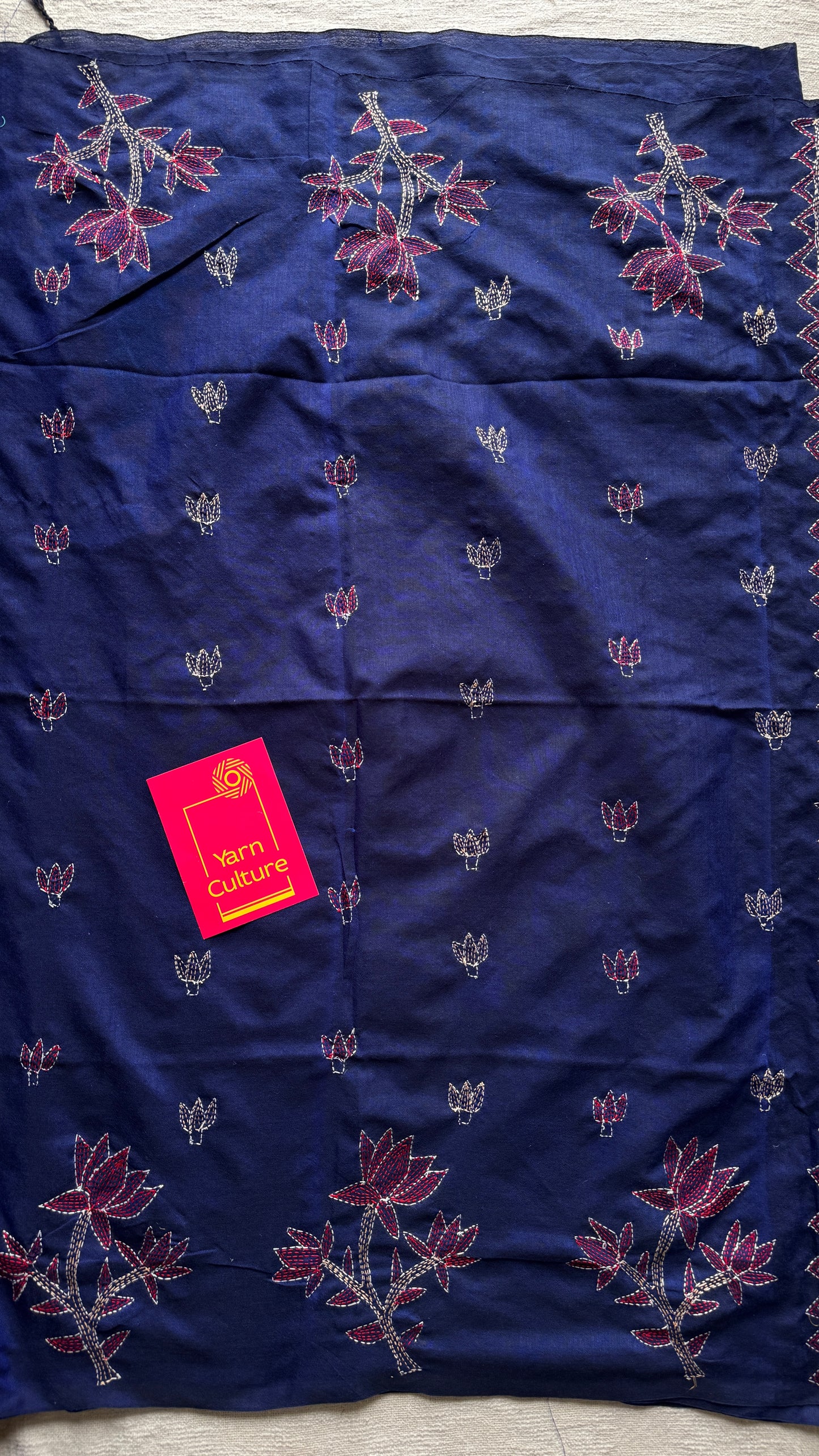 Neel Gaatha (নীল গাথা) - Blue Tale, navy blue kantha weave in soft khadi cotton - YCBCKKC02