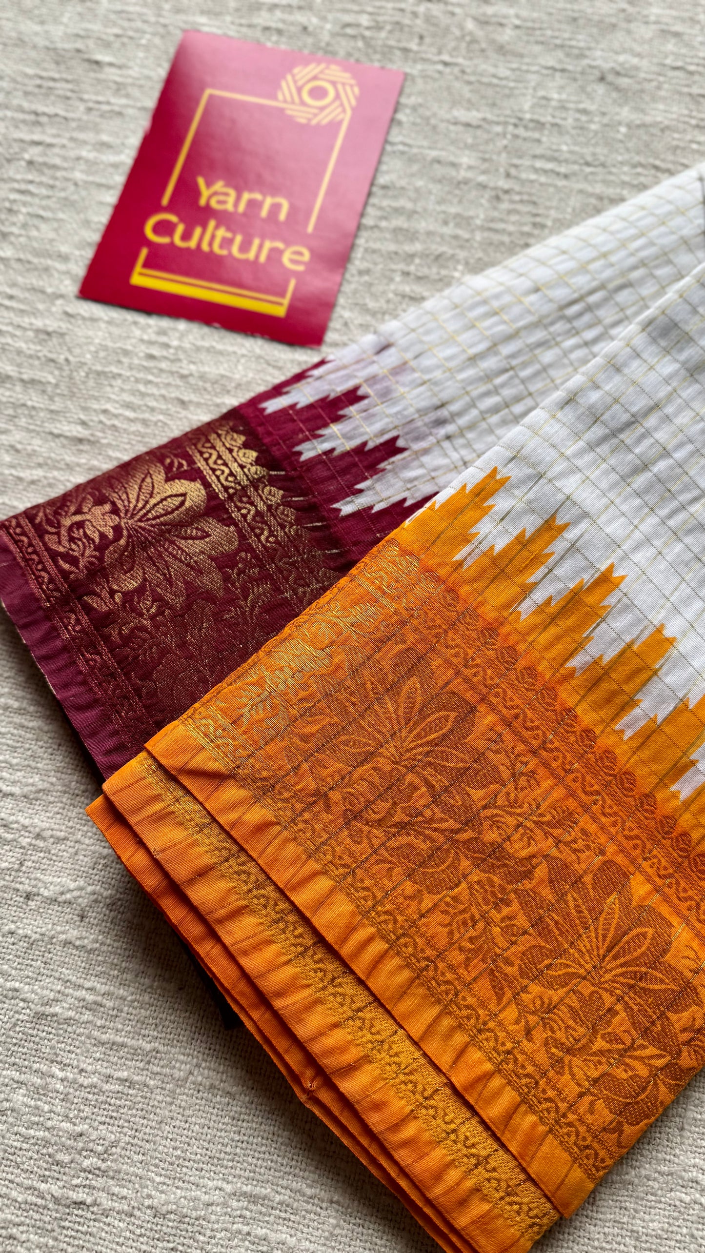 Dark Red - Yellow - sungudi cotton checks, ivory gold base, soft cotton - YCON25COTN97