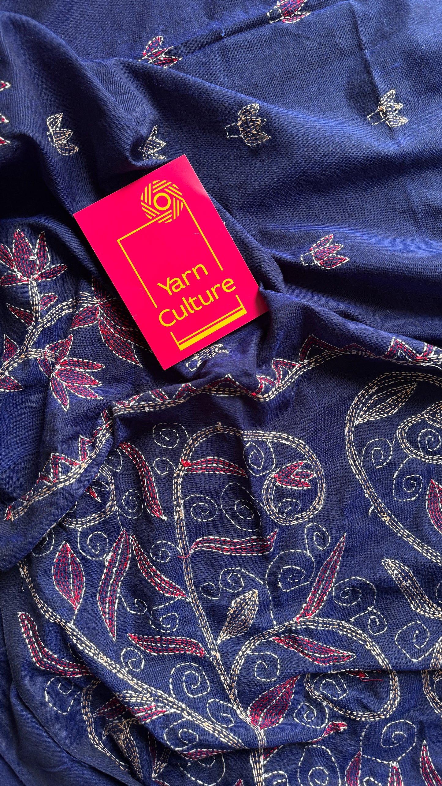 Neel Gaatha (নীল গাথা) - Blue Tale, navy blue kantha weave in soft khadi cotton - YCBCKKC02