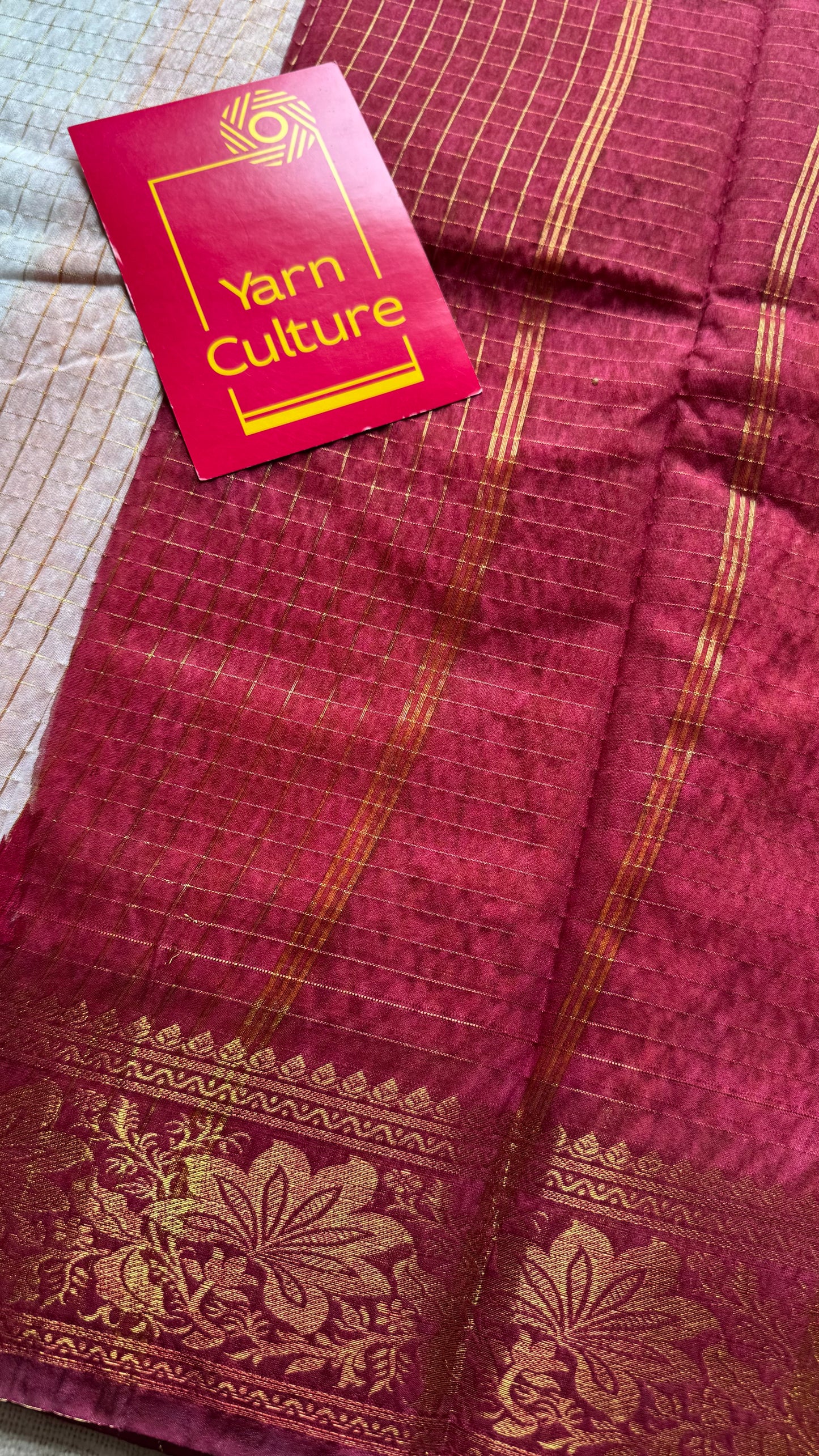 Dark Red - Yellow - sungudi cotton checks, ivory gold base, soft cotton - YCON25COTN97