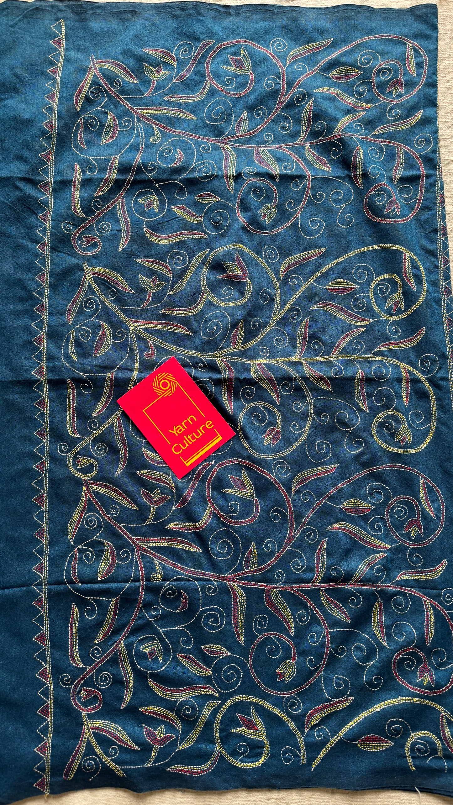 Morupankhi (মরুপঙ্খী) - Peacock Feather, peacock blue kantha weave in soft khadi cotton - YCBCKKC04