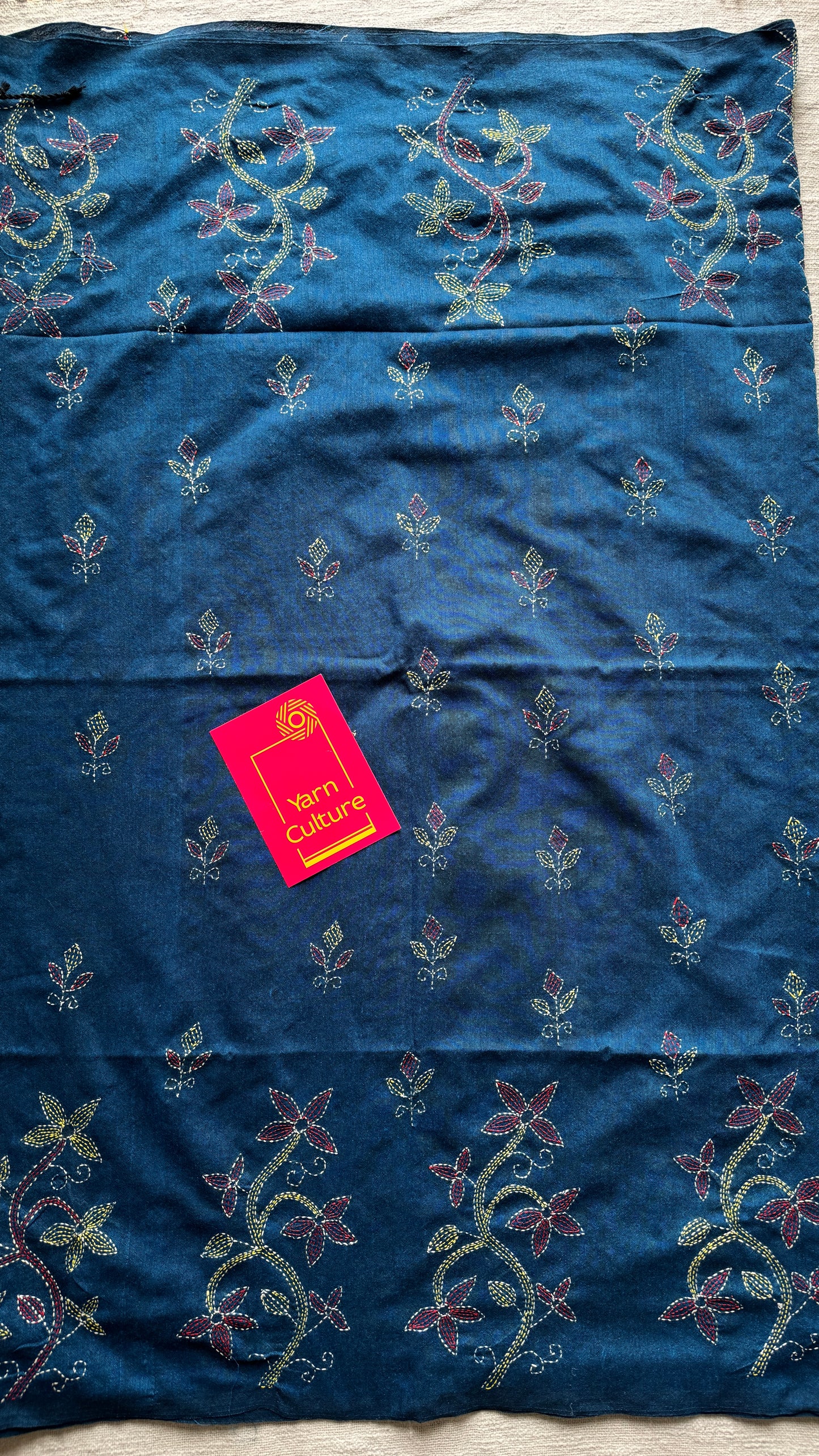 Morupankhi (মরুপঙ্খী) - Peacock Feather, peacock blue kantha weave in soft khadi cotton - YCBCKKC04