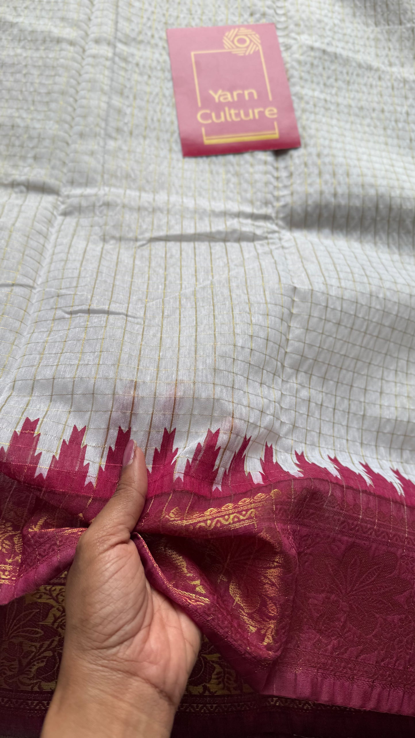 Dark Red - Yellow - sungudi cotton checks, ivory gold base, soft cotton - YCON25COTN97