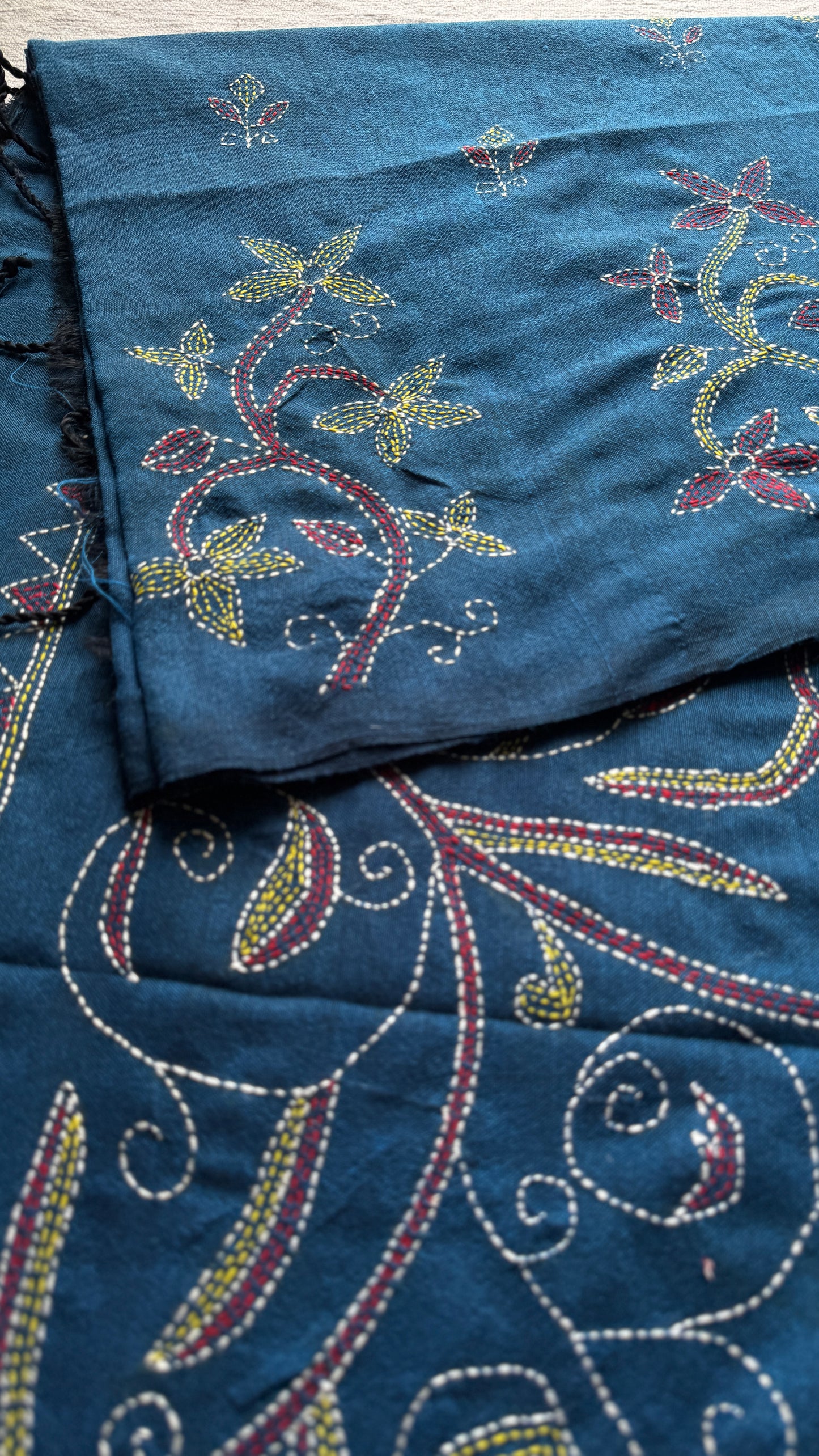 Morupankhi (মরুপঙ্খী) - Peacock Feather, peacock blue kantha weave in soft khadi cotton - YCBCKKC04