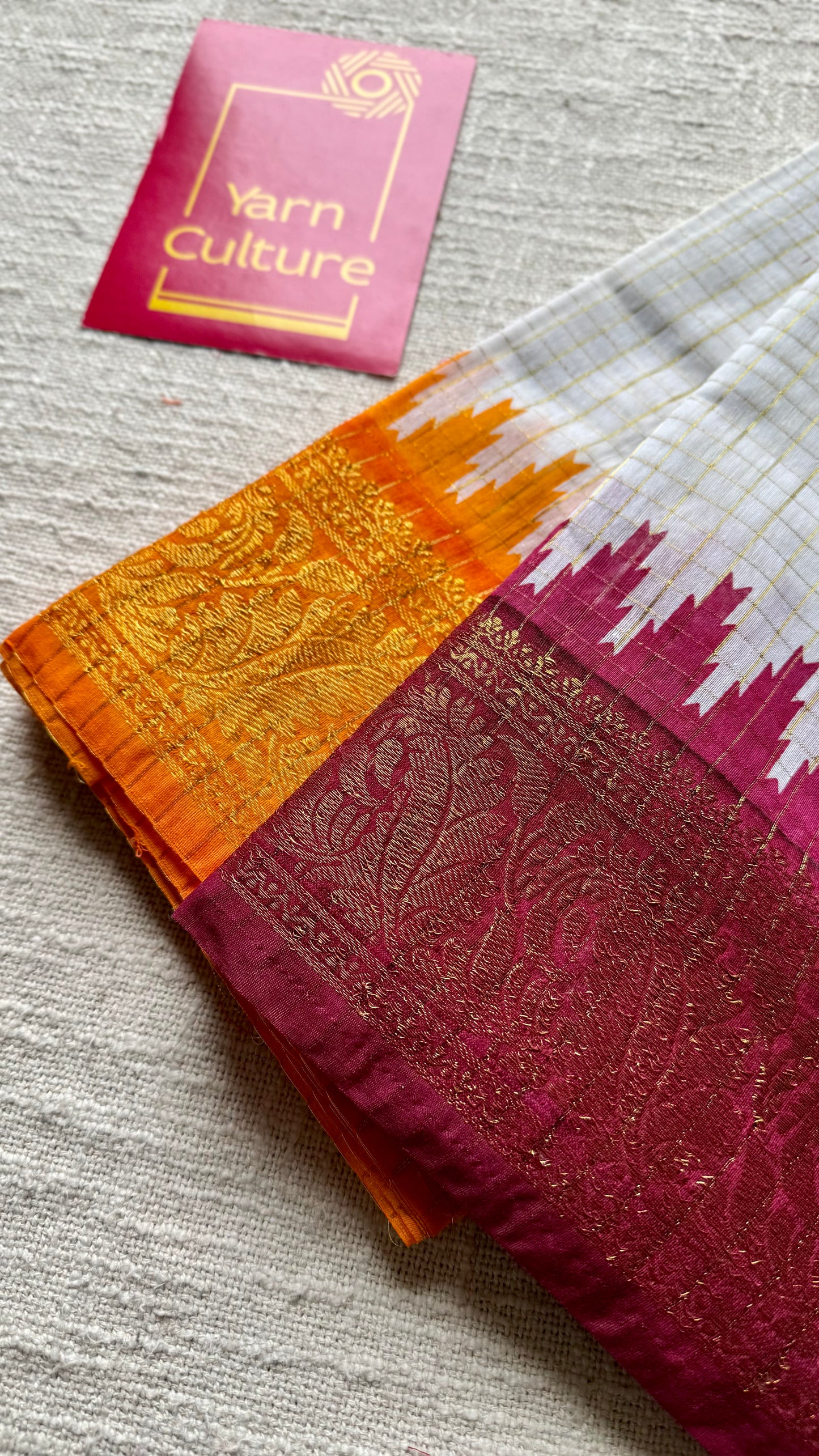 Dark Red - Yellow - sungudi cotton checks, ivory gold base, soft cotton - YCON25COTN101